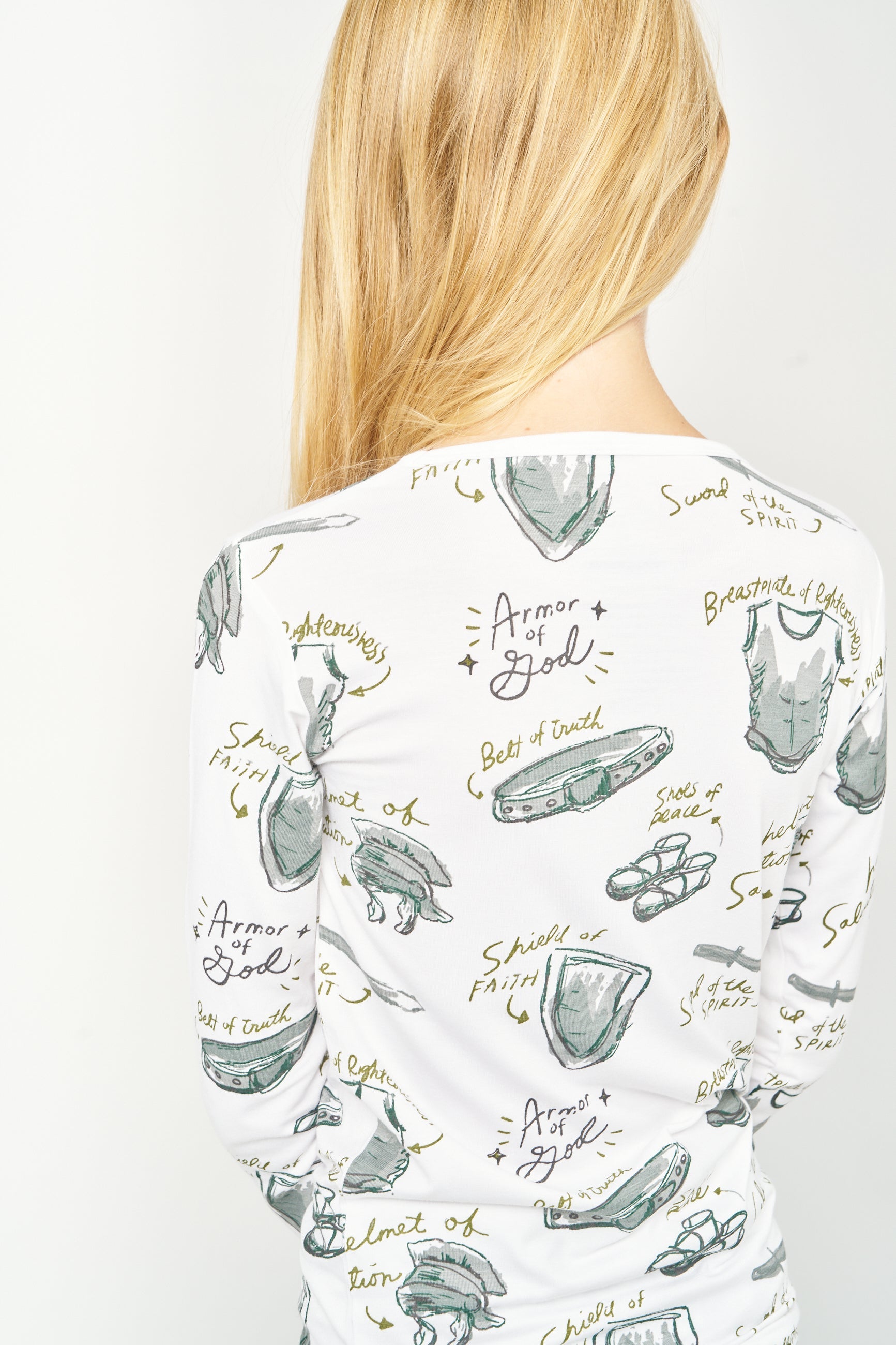 Armor Of God White Pj Long Sleeve & Pants Set Bamboo