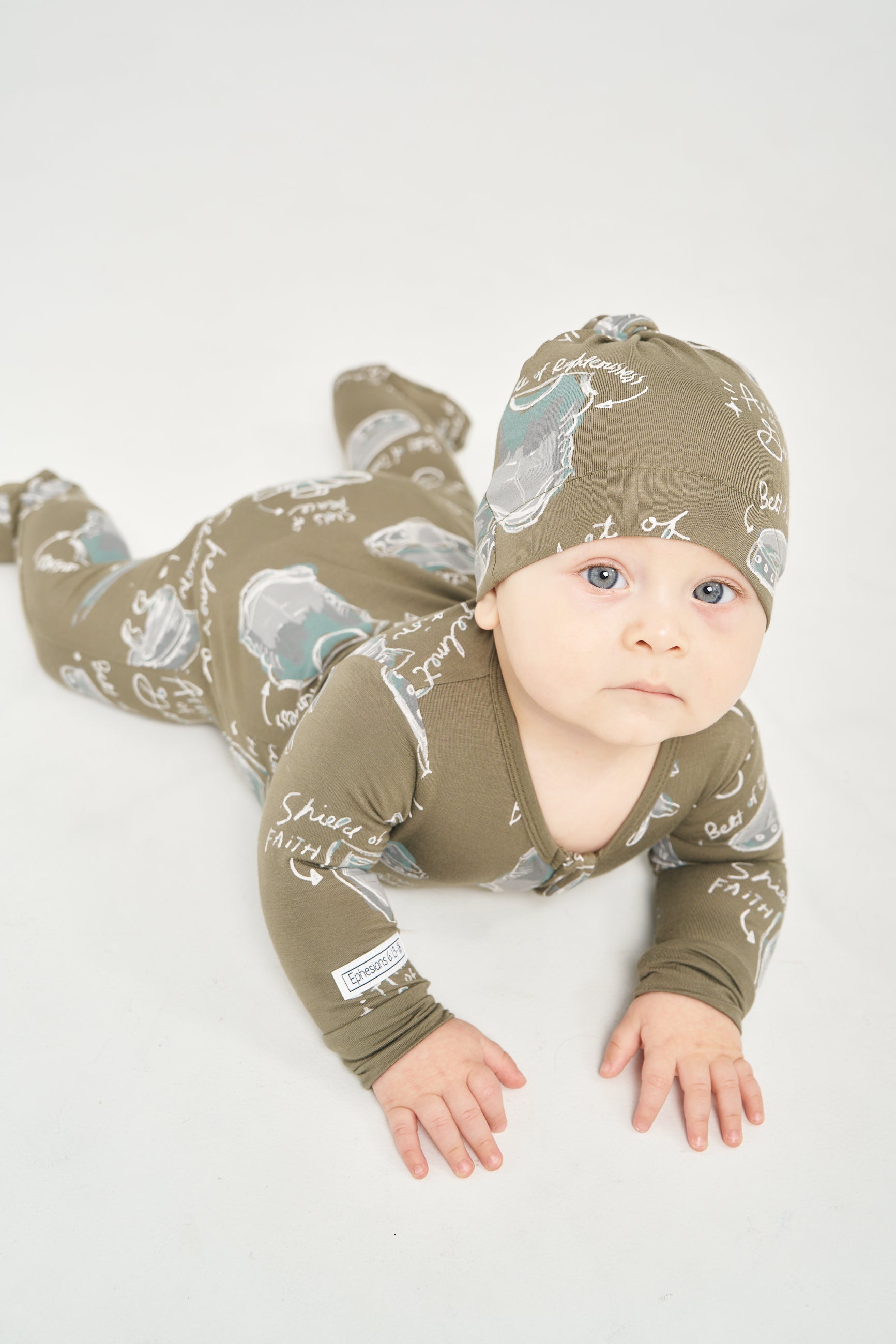 Armor Of God Green Pj Footed Onesie Bamboo