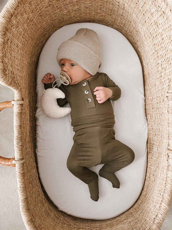 Top And Bottom Outfit And Hat Set - (newborn-3 Months) Army Green