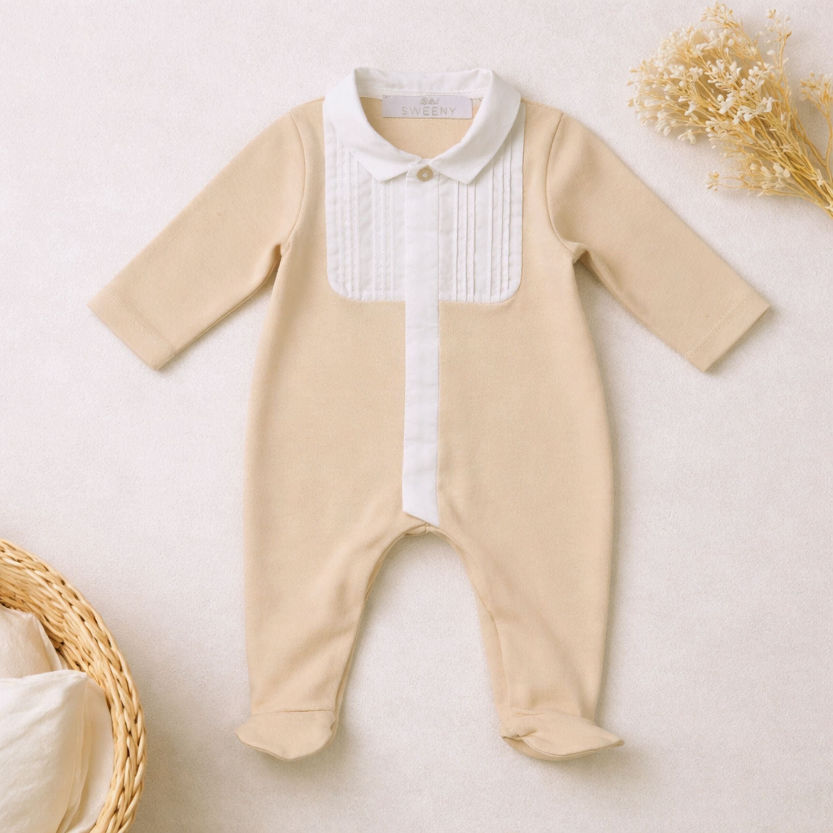 Arthur | Boys Beige & White Organic Cotton All-in-one
