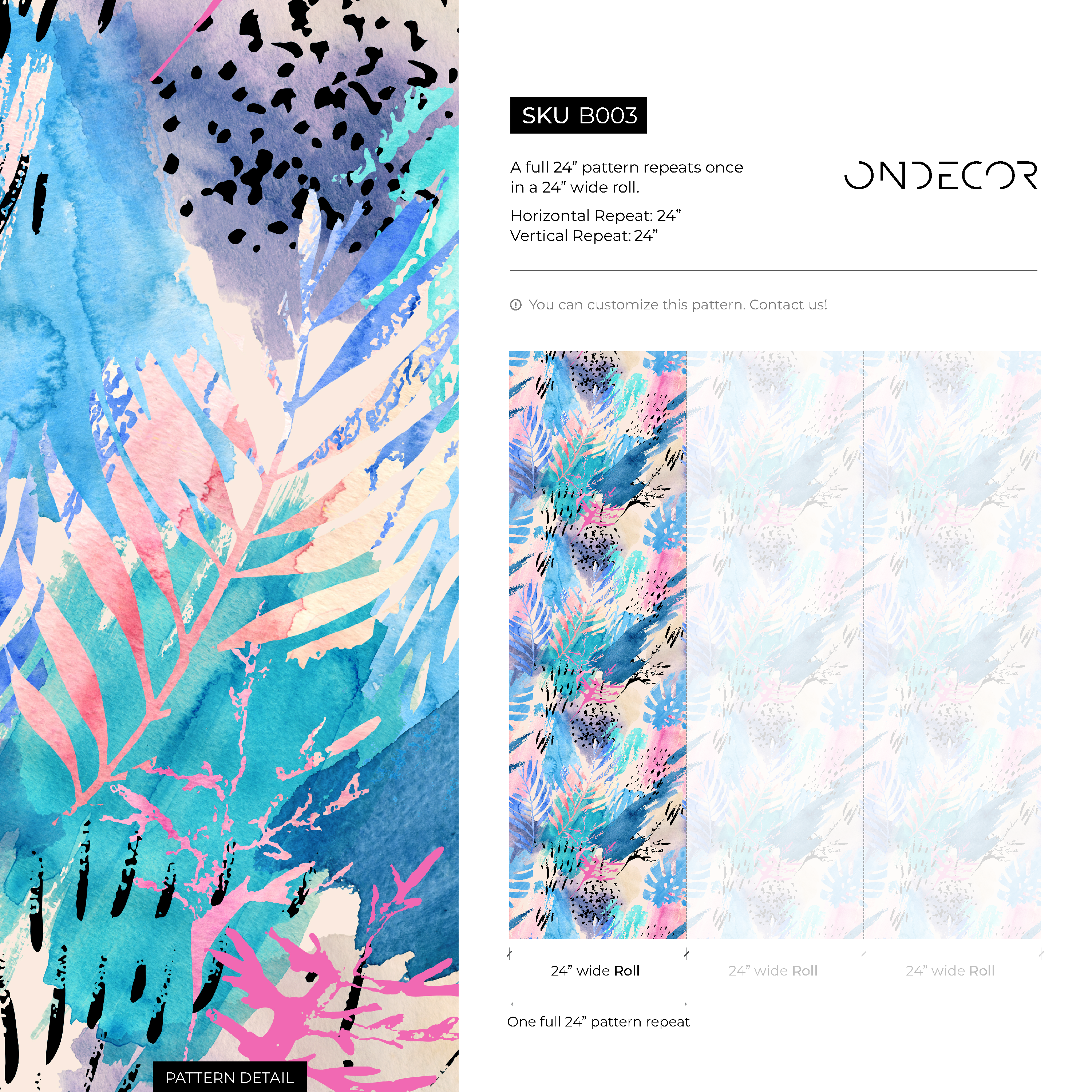 Abstract Wallpaper With Tropical Leaves And Brushstrokes In Blue, Pink, And Black - B003