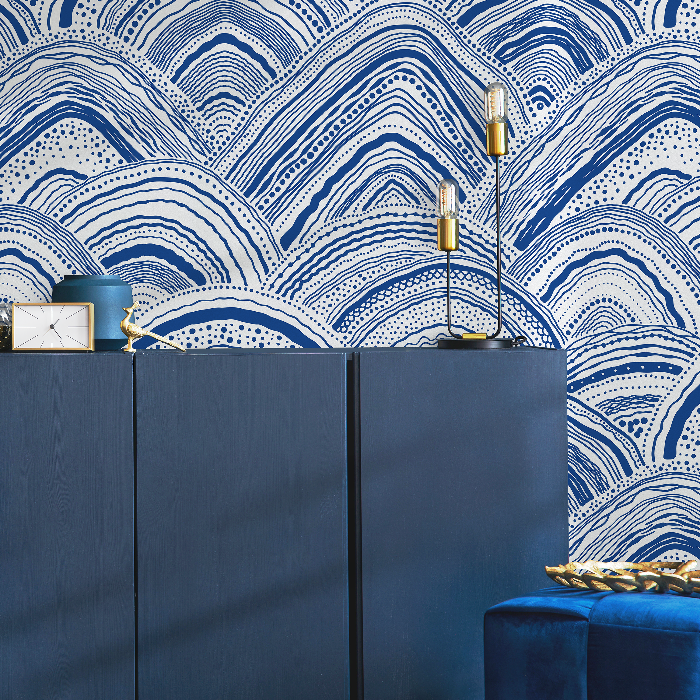Abstract Wallpaper With Hand-drawn Waves In Blue - B029