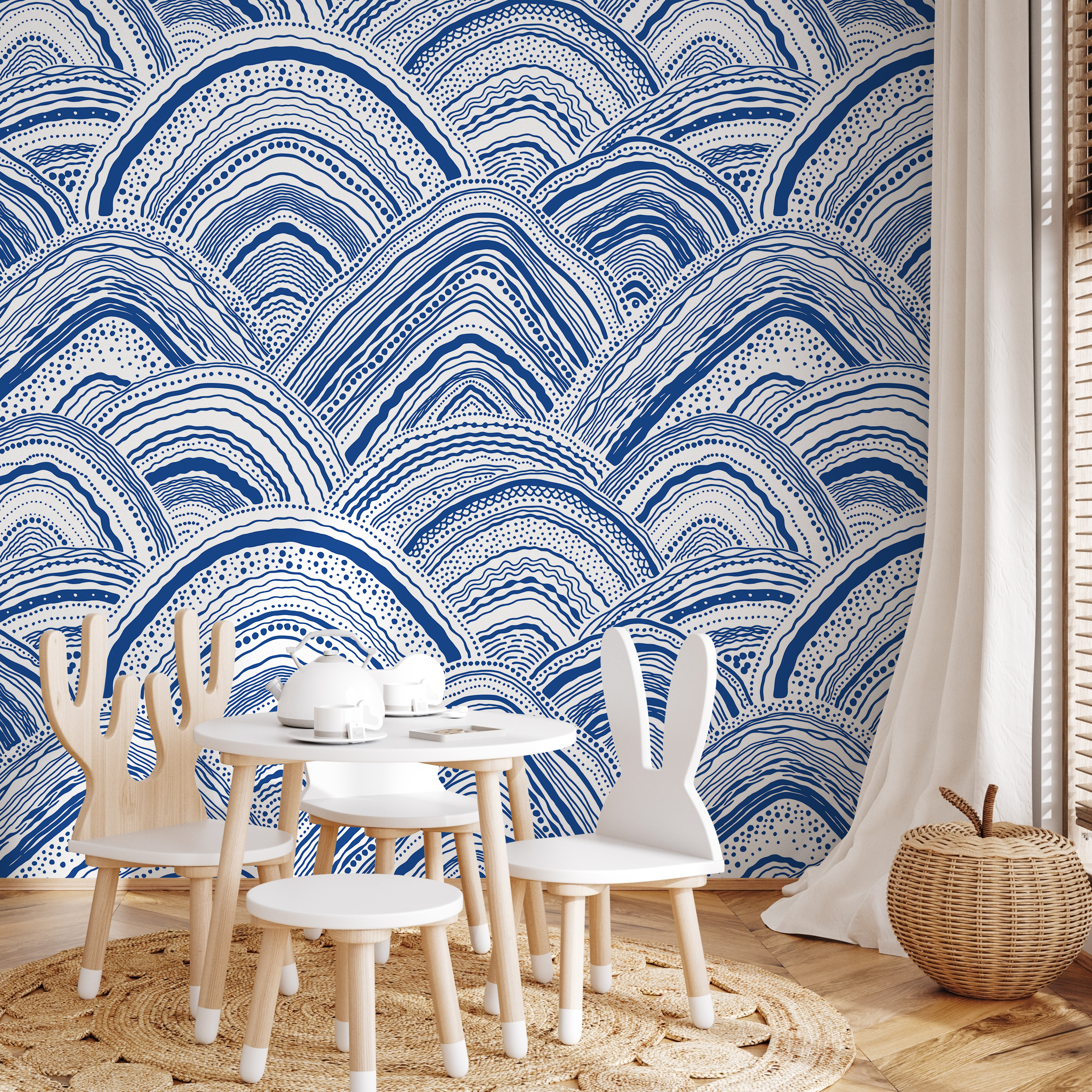 Abstract Wallpaper With Hand-drawn Waves In Blue - B029