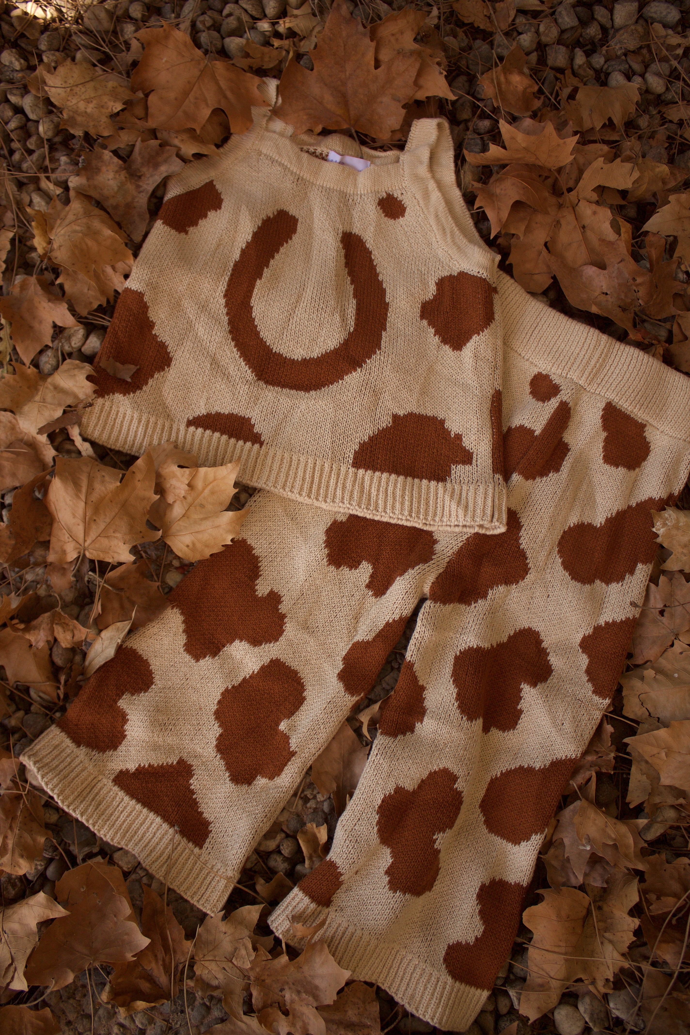 Fall Two-piece Knit Horse Shoe Toddler Girls Western Autumn Fashion