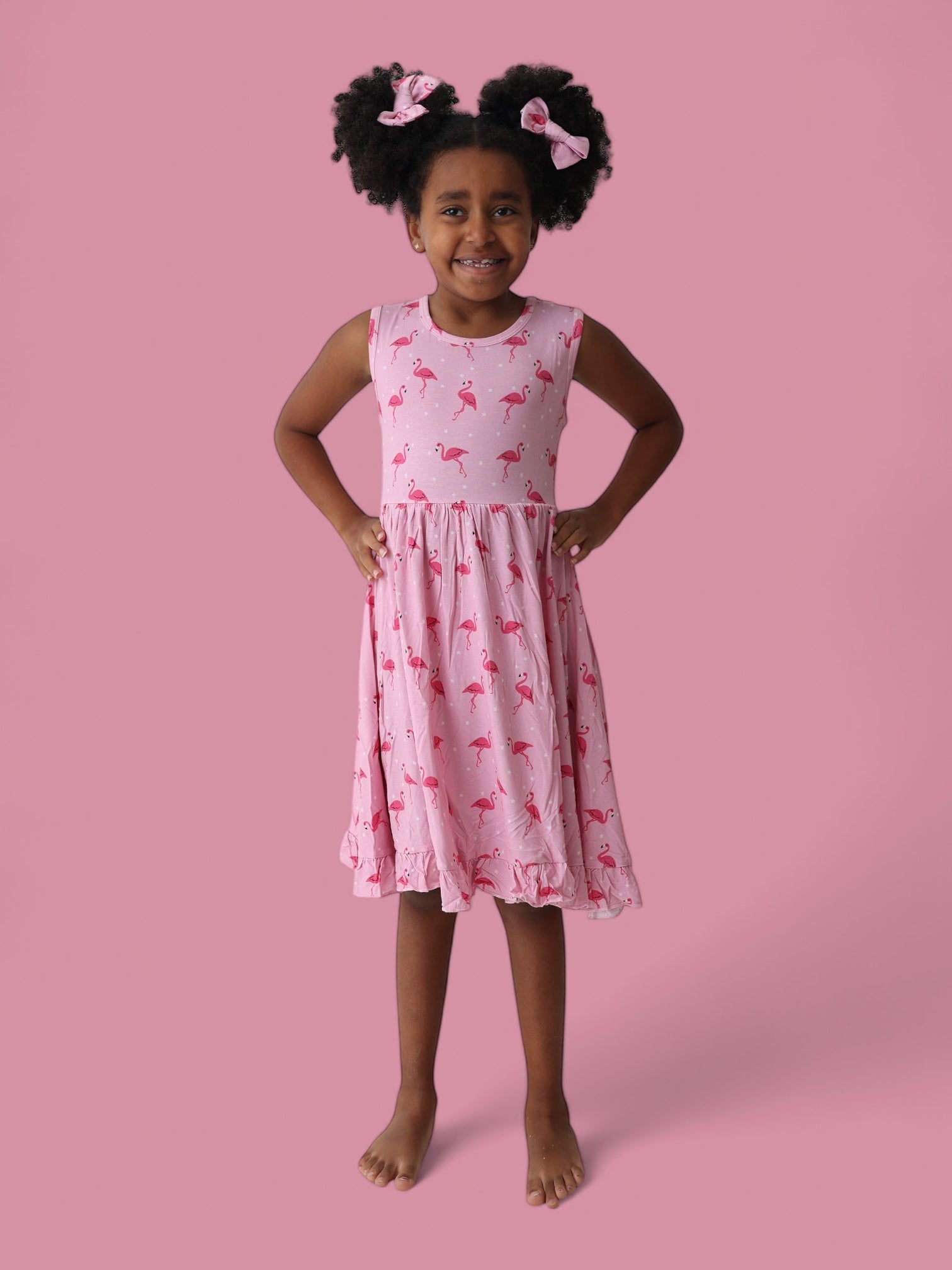 Flocking Flamingos Sleeveless Dream Ruffle Dress