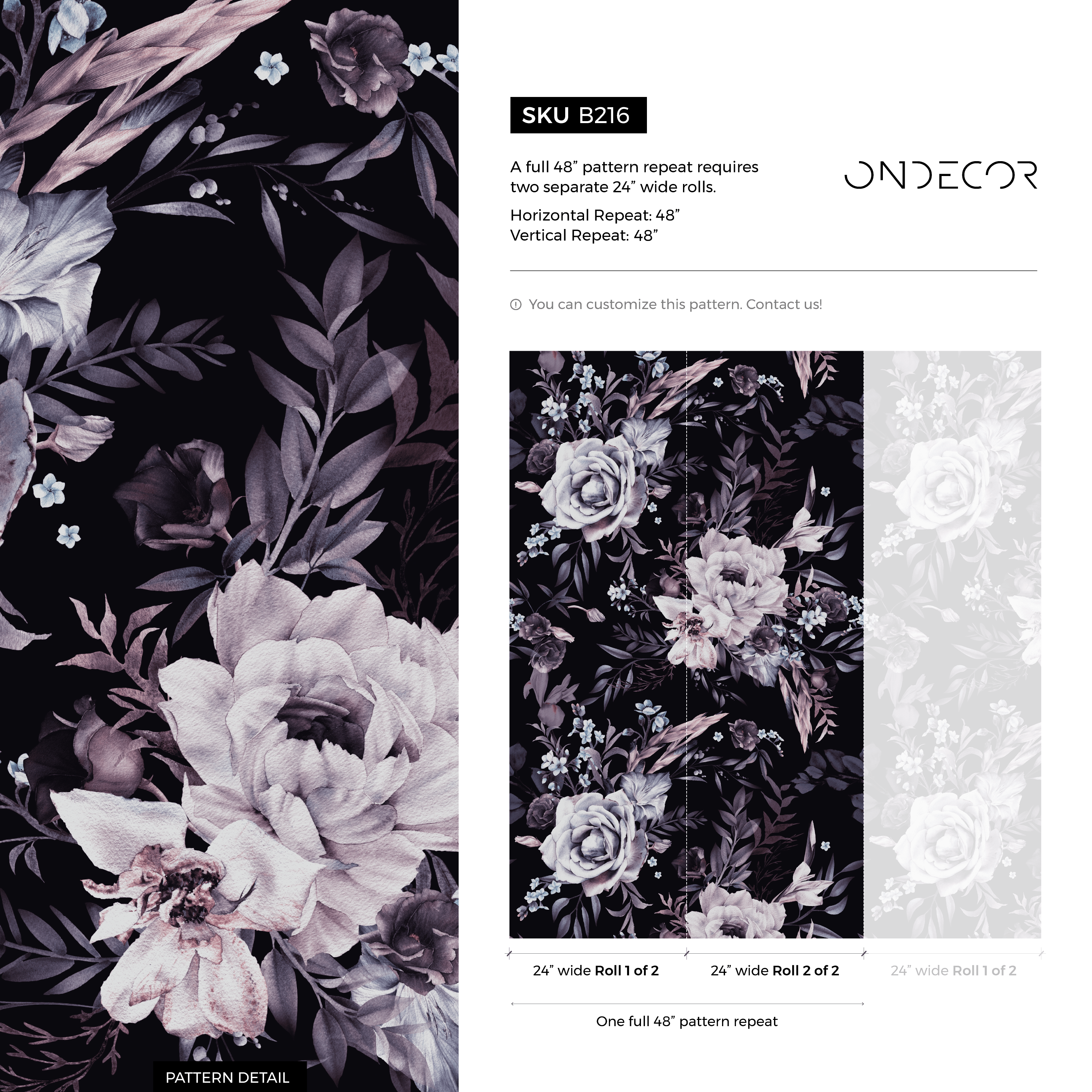 Floral Wallpaper With Moody Roses And Peonies In Black And Purple - B216