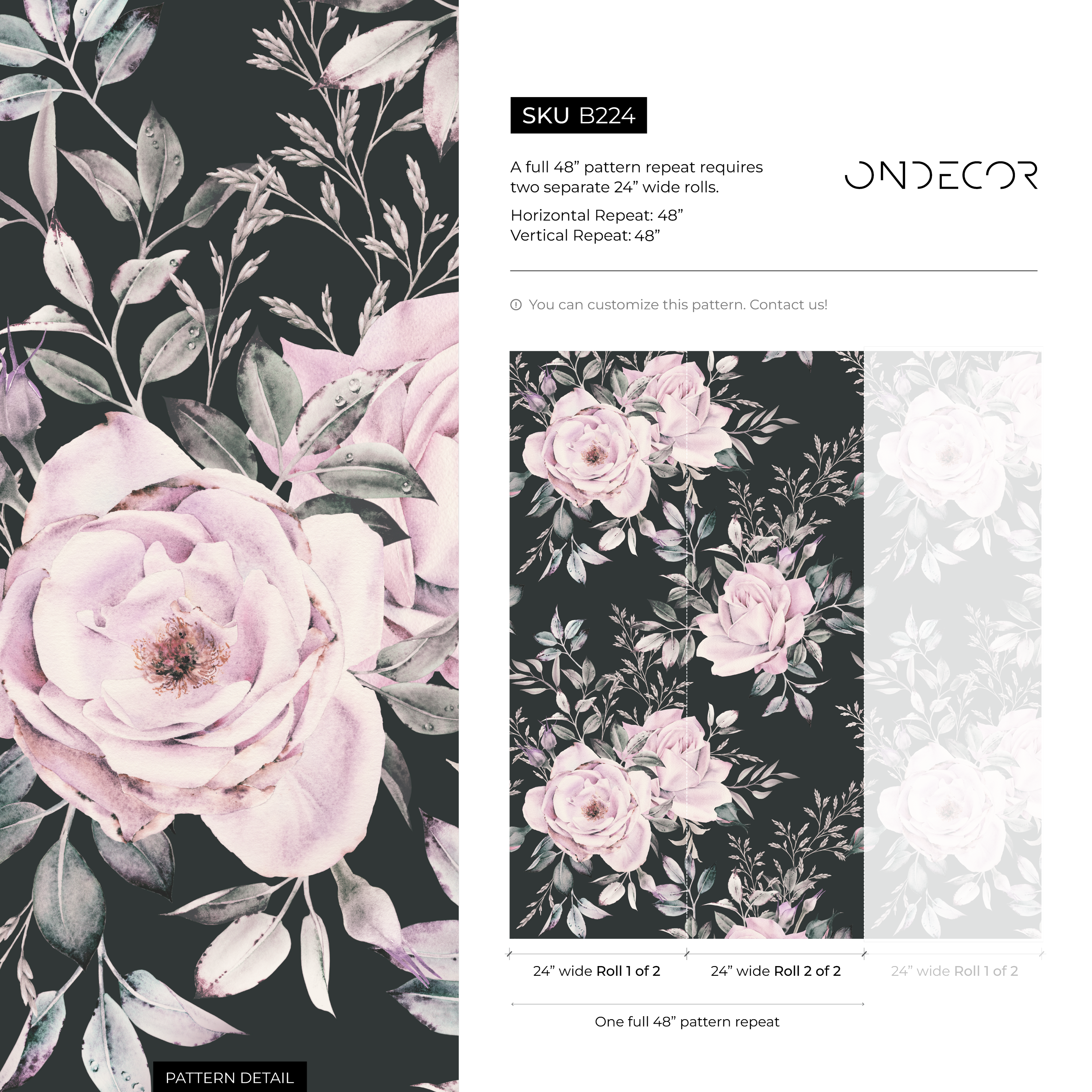 Floral Wallpaper Featuring Romantic Rose Bouquets In Pink, Green, And Black - B224
