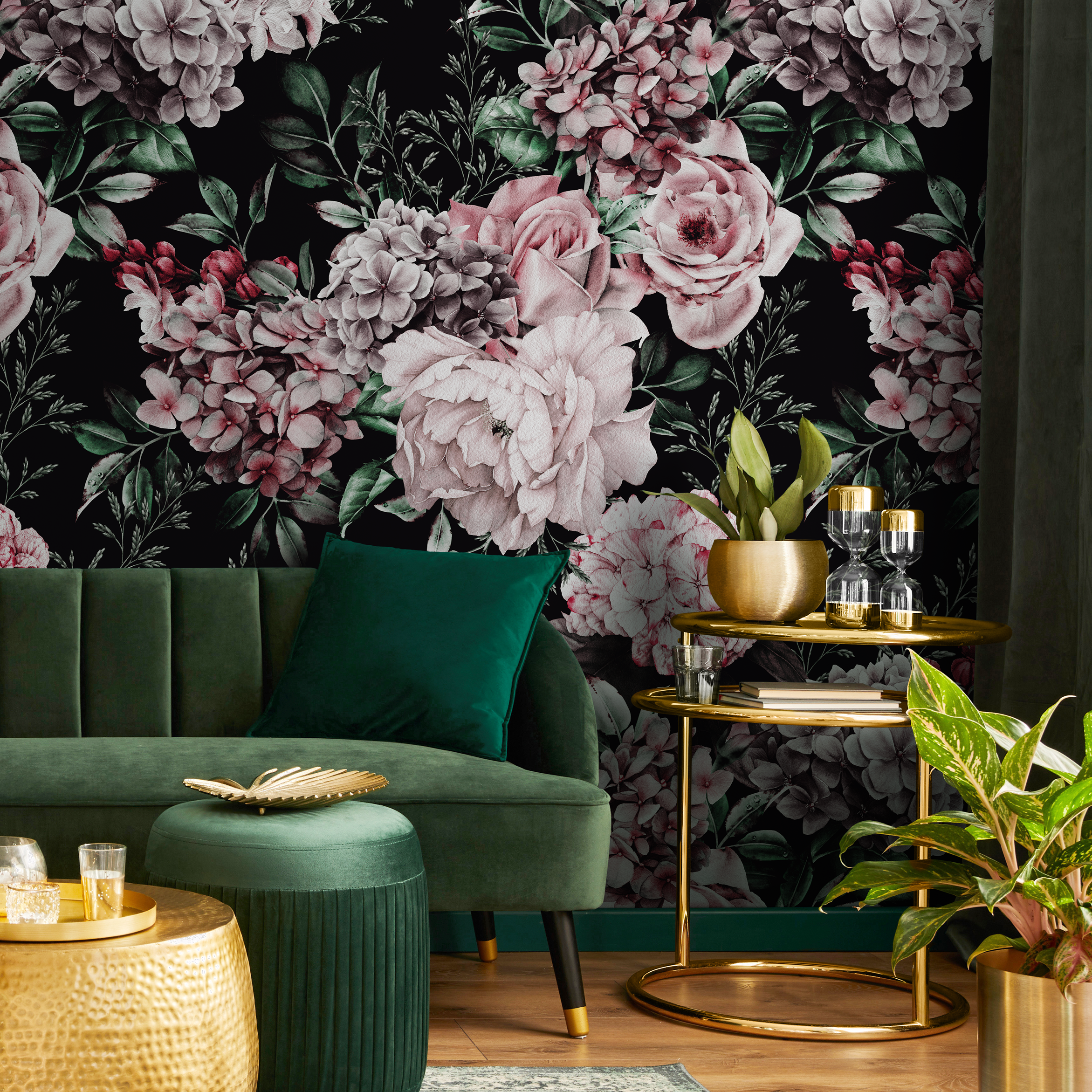 Dark Floral Wallpaper With Peonies And Roses In Pink And Red - B225