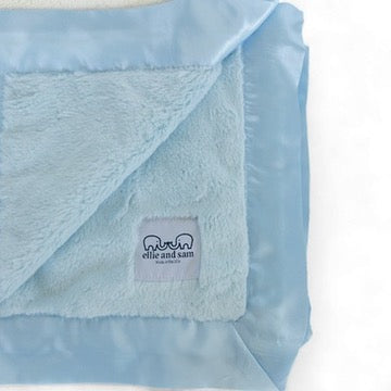 Luxury Duo Satin Border Blanket - Blue/ivory