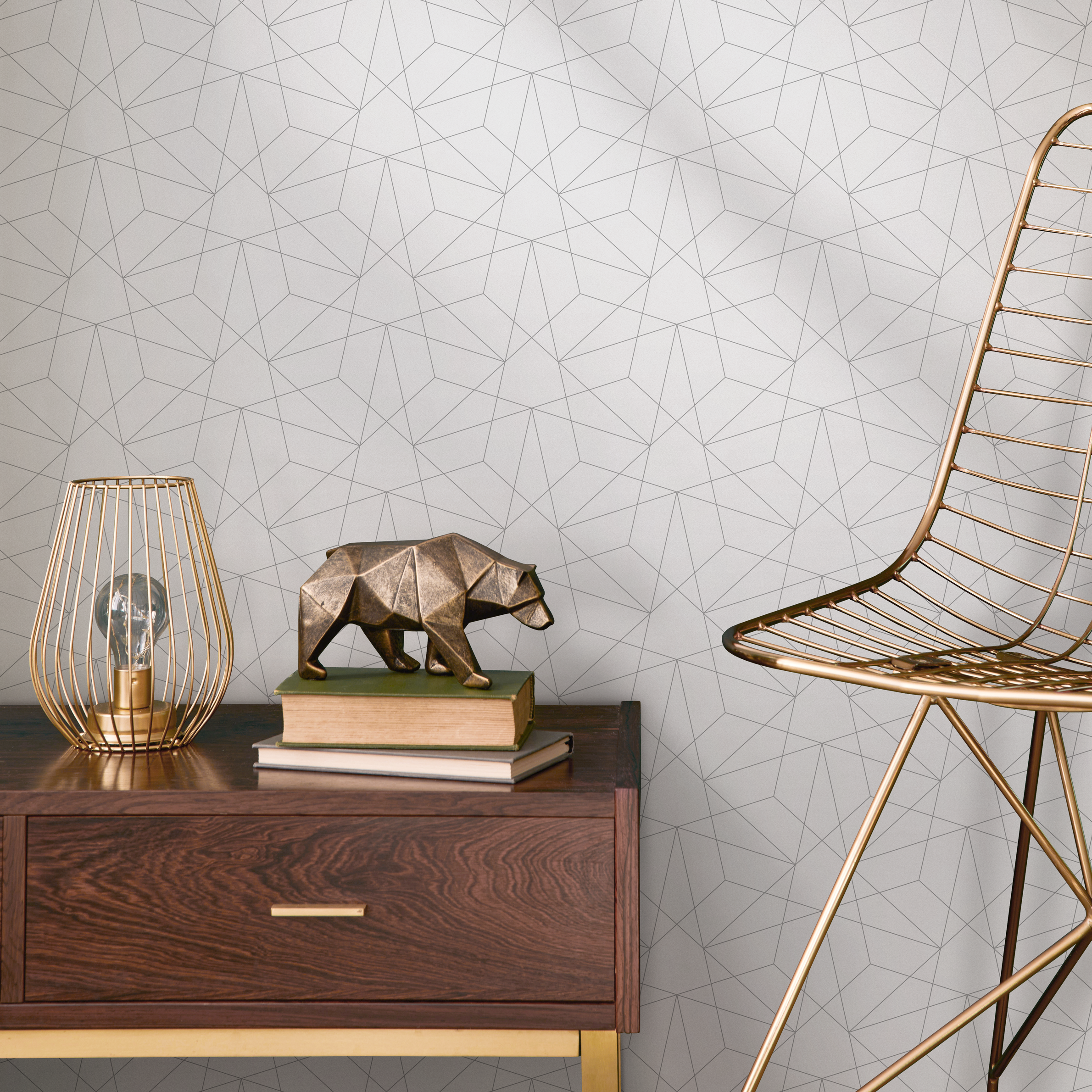 Geometric Wallpaper With A Minimalist Linear Motif In Grey - B279