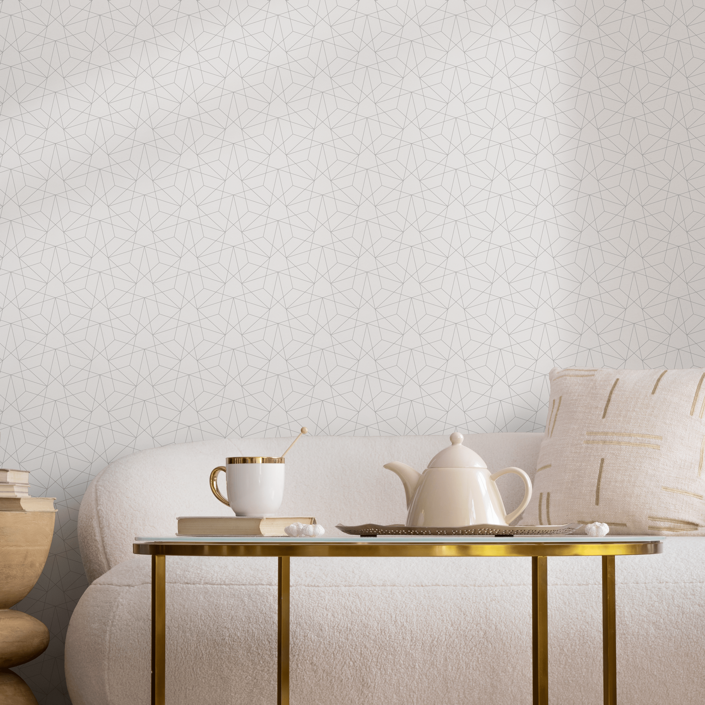 Geometric Wallpaper With A Minimalist Linear Motif In Grey - B279