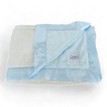 Luxury Duo Satin Border Blanket - Blue/ivory