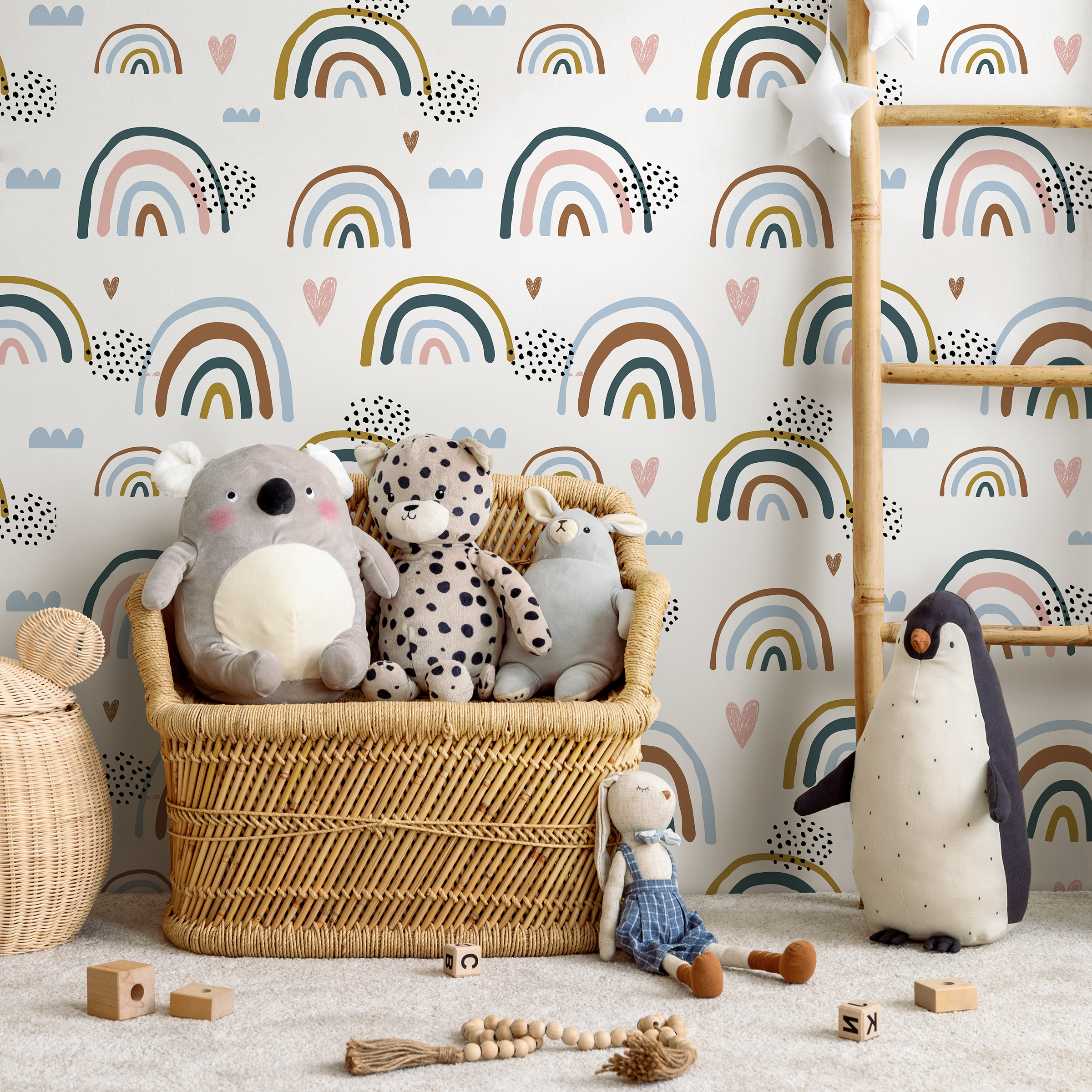 Rainbow Wallpaper Featuring Bohemian Arches In Blue, Pink, And Brown - B311