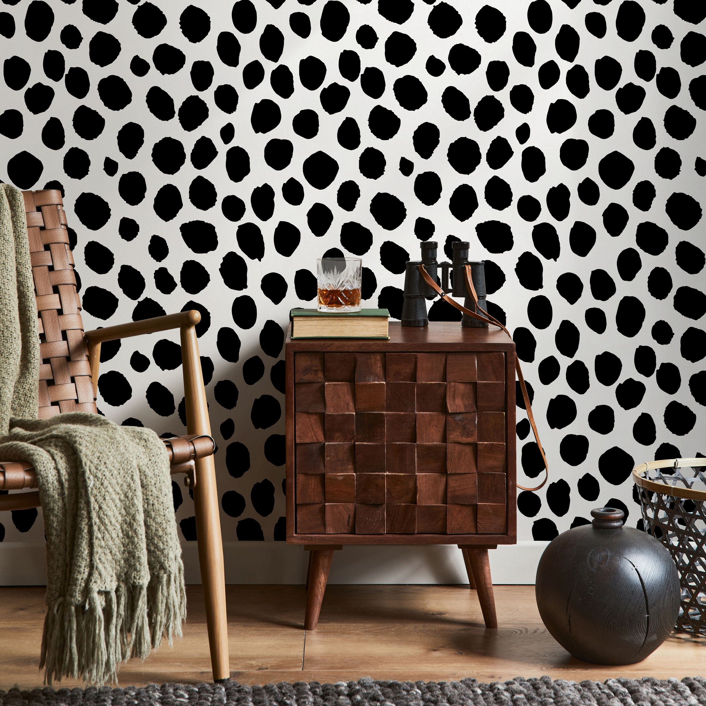 Abstract Wallpaper With An Irregular Dot Motif In Black And White - A326