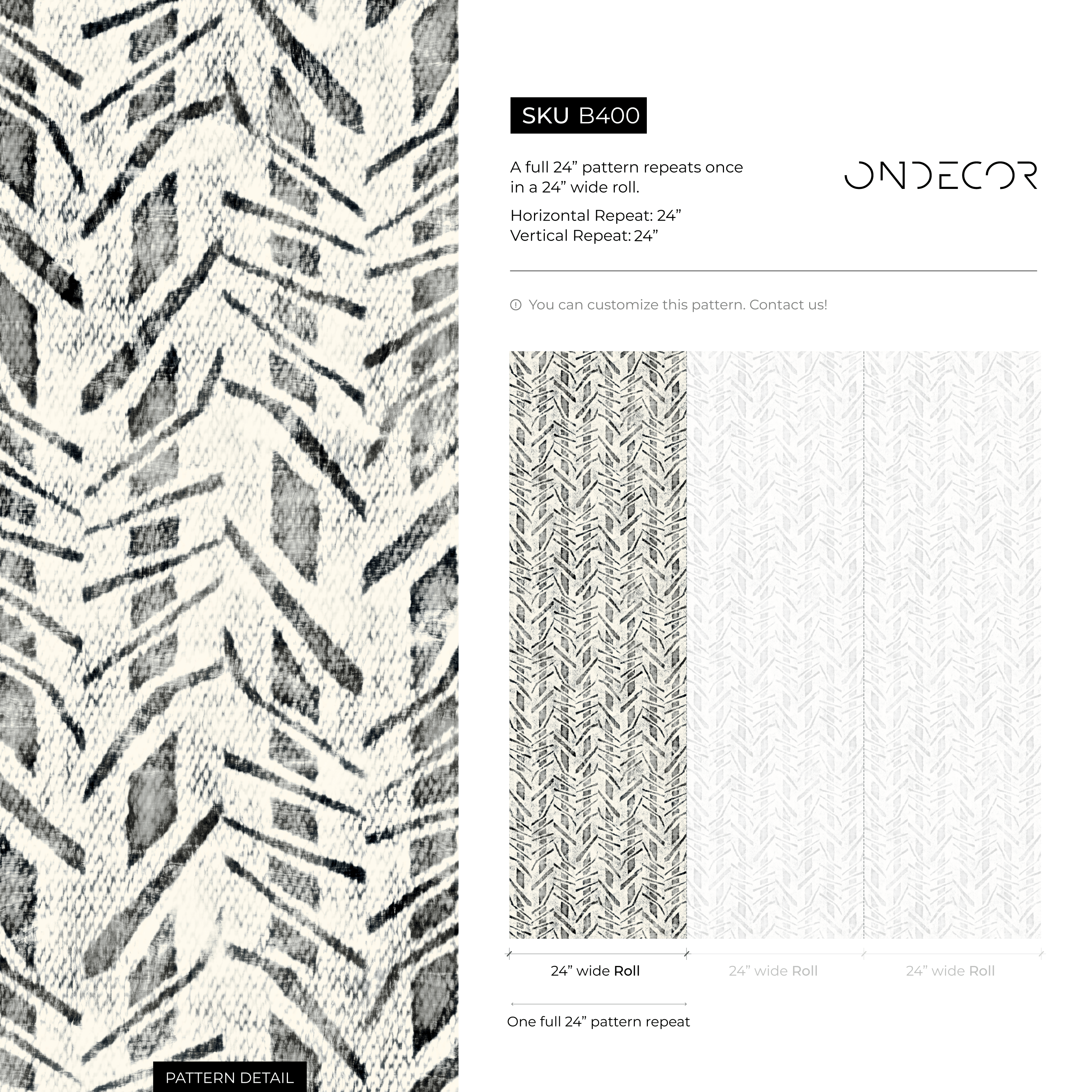 Abstract Wallpaper With A Block Print Chevron Motif In Black And Off-white - B400