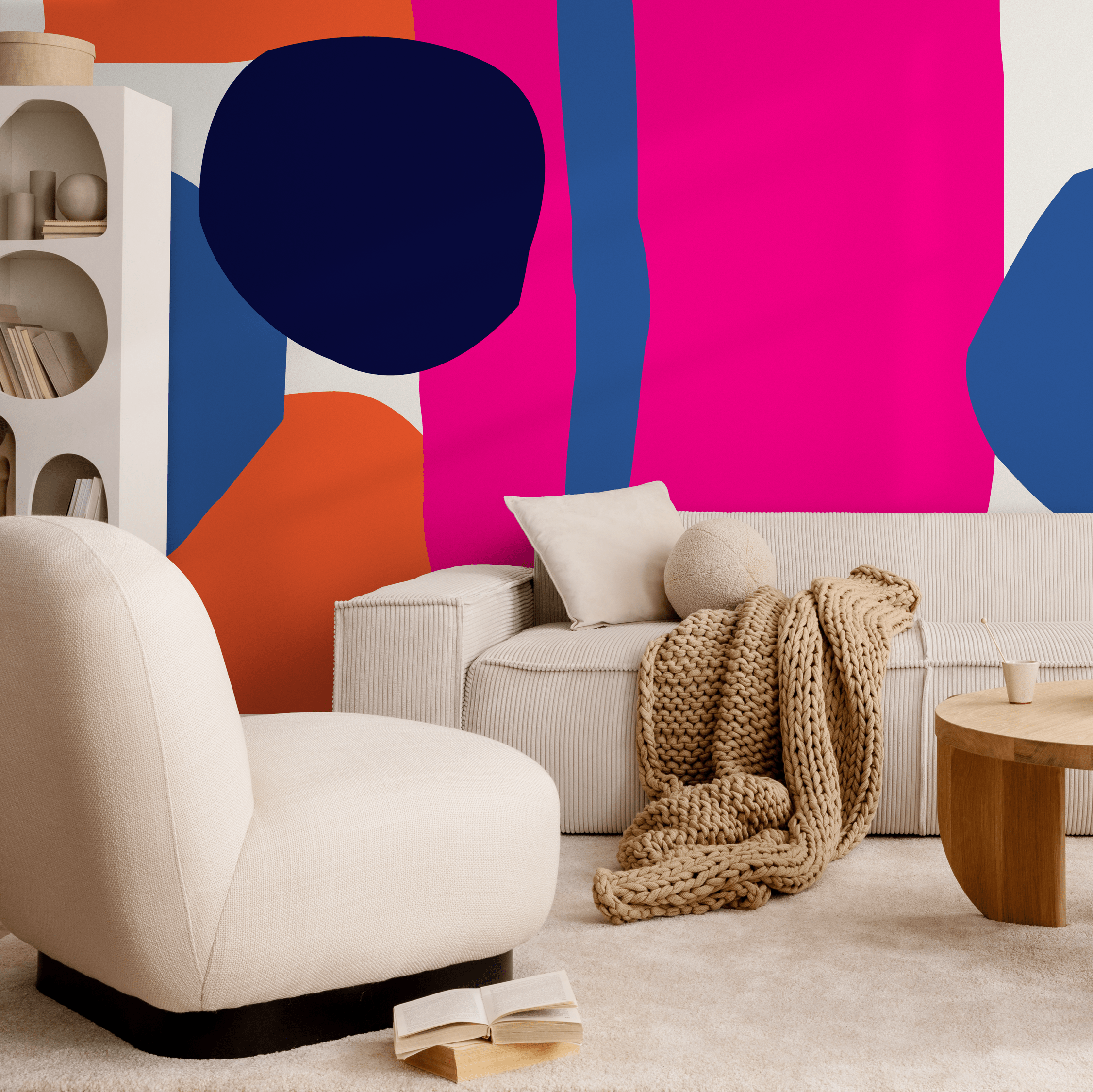 Abstract Wallpaper With Bold Overlapping Shapes In Pink, Blue, And Orange - B433