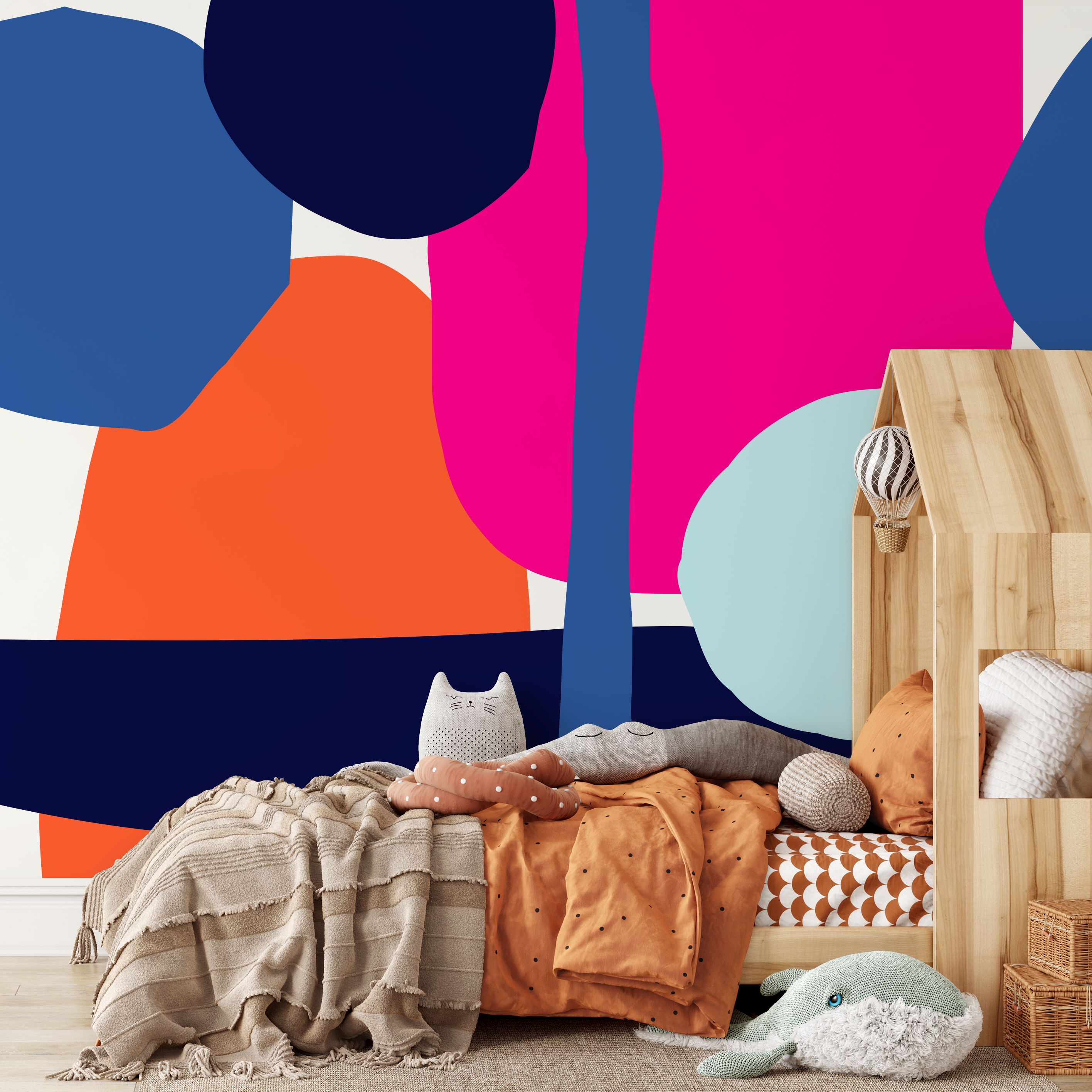 Abstract Wallpaper With Bold Overlapping Shapes In Pink, Blue, And Orange - B433