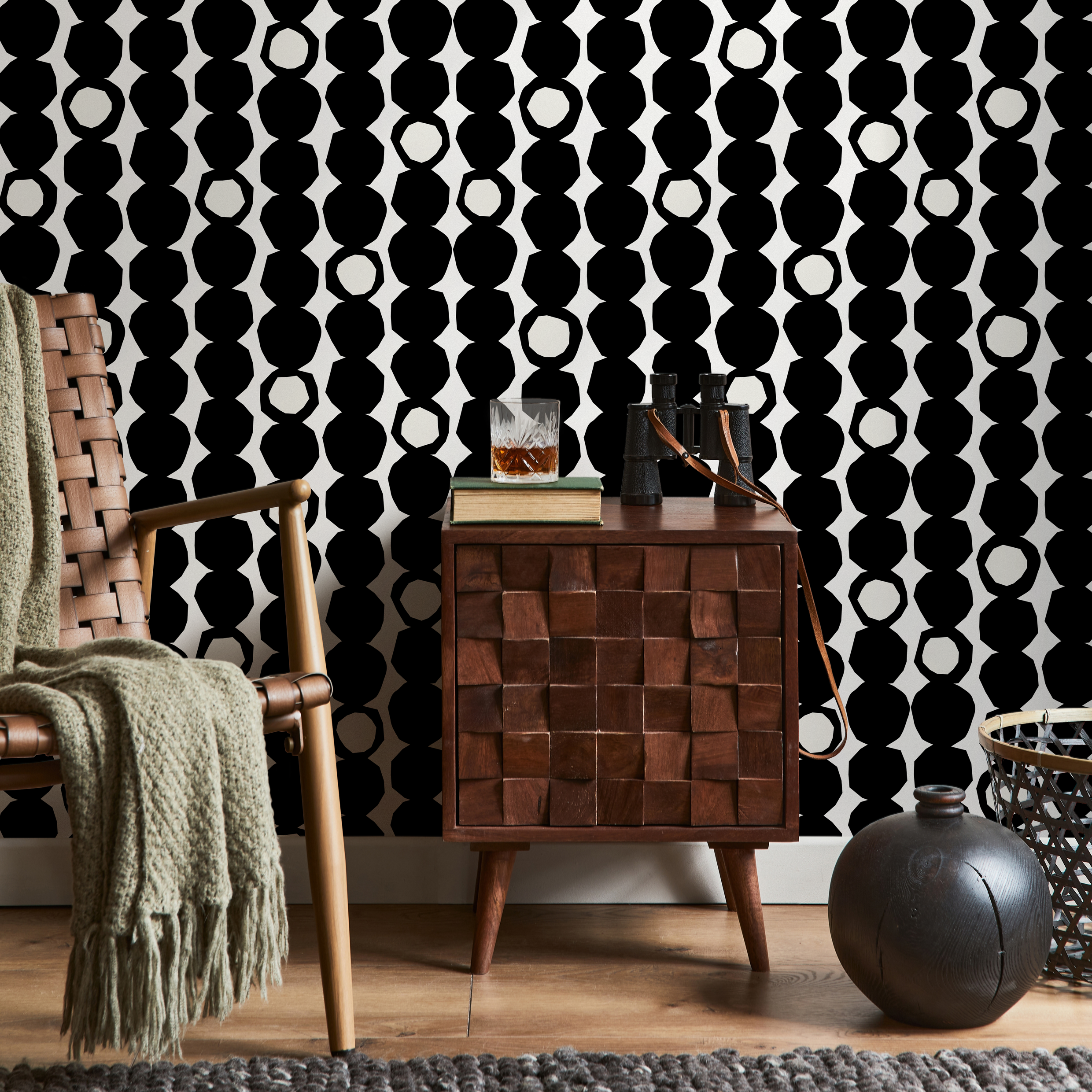 Geometric Wallpaper With Irregular Stacked Dots In Black And White - B435