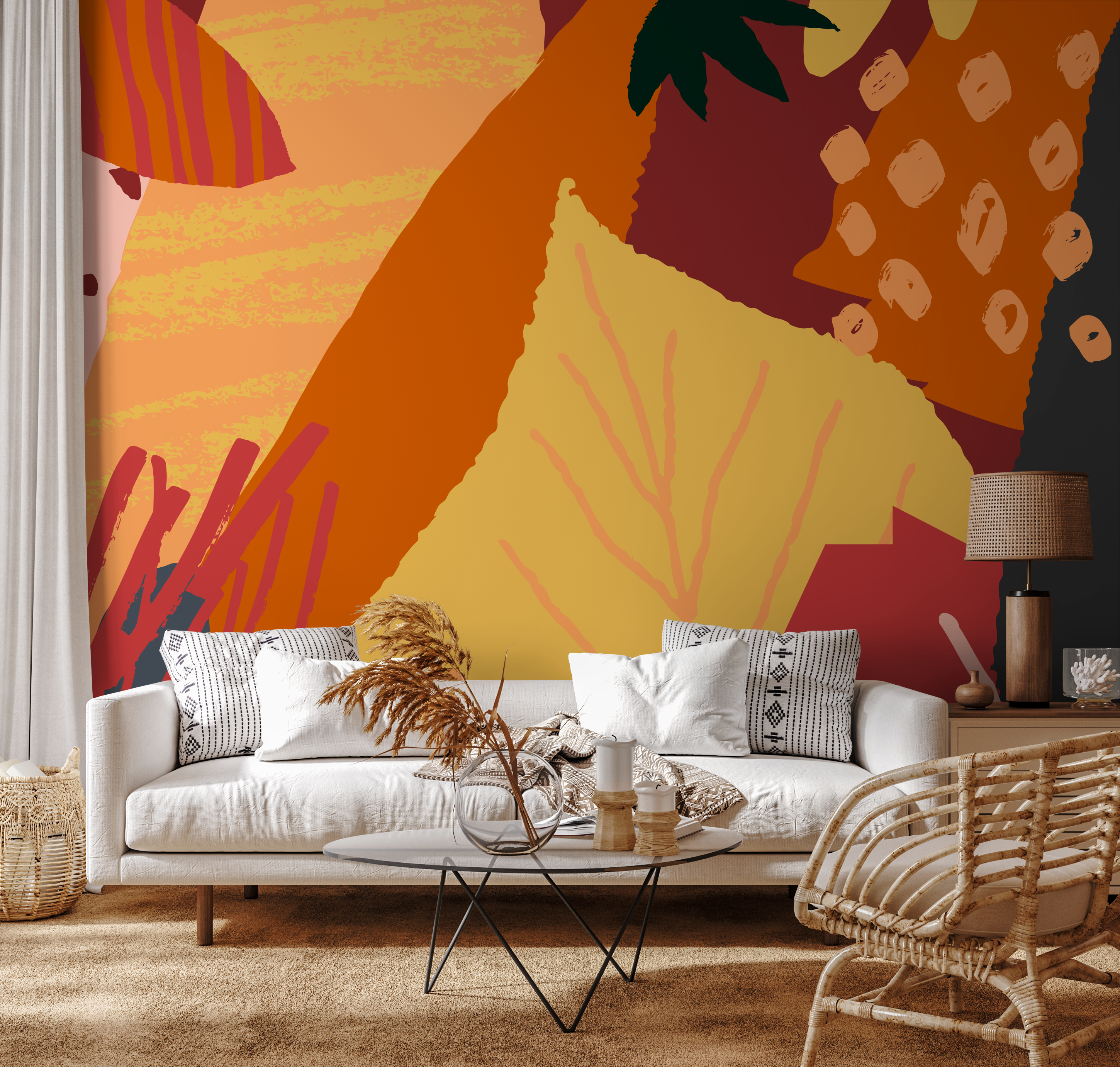 Abstract Wallpaper With Overlapping Autumnal Shapes In Orange, Yellow, And Red - B436