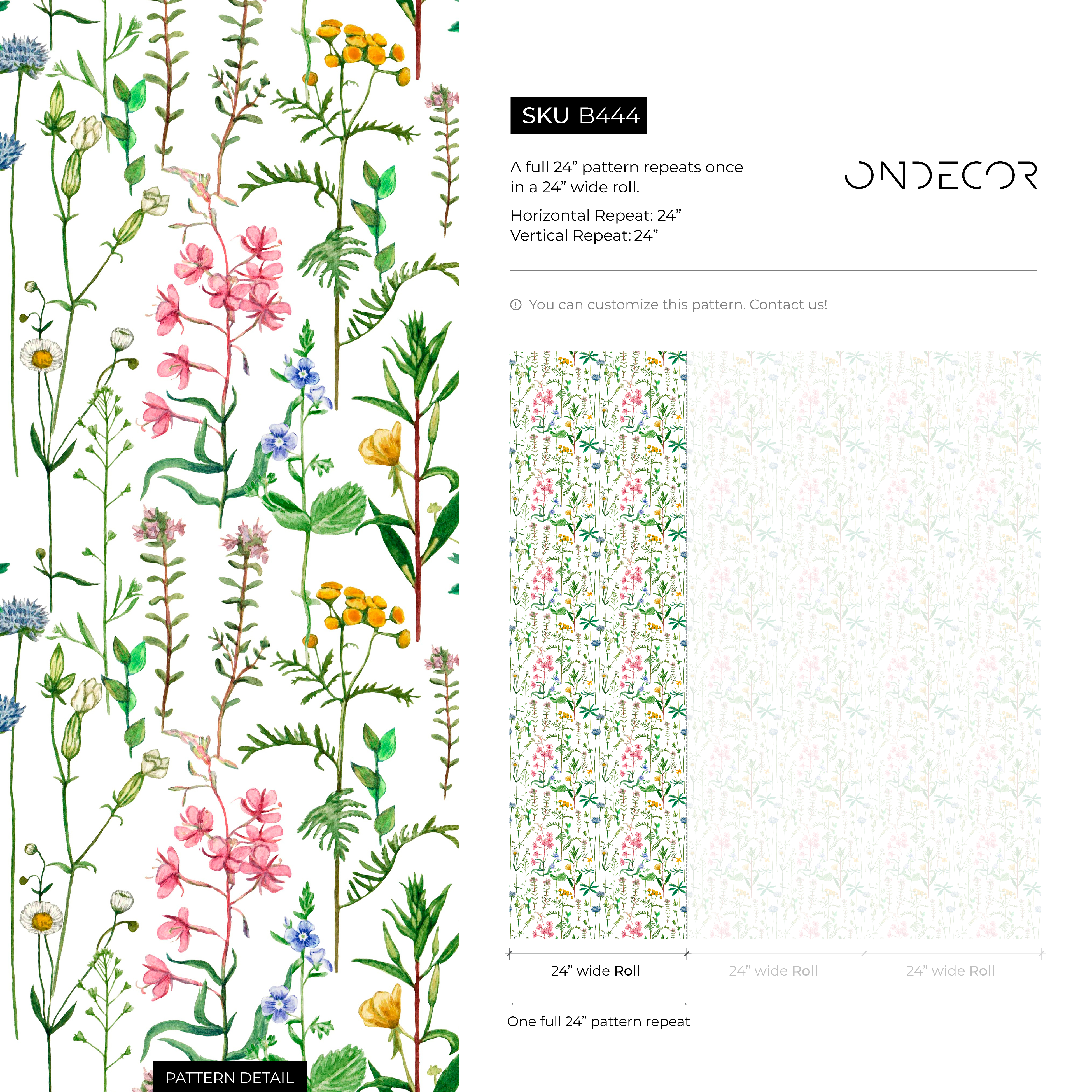 Botanical Wallpaper Featuring A Delicate Wildflower Meadow In Pink, Blue, And Yellow - B444