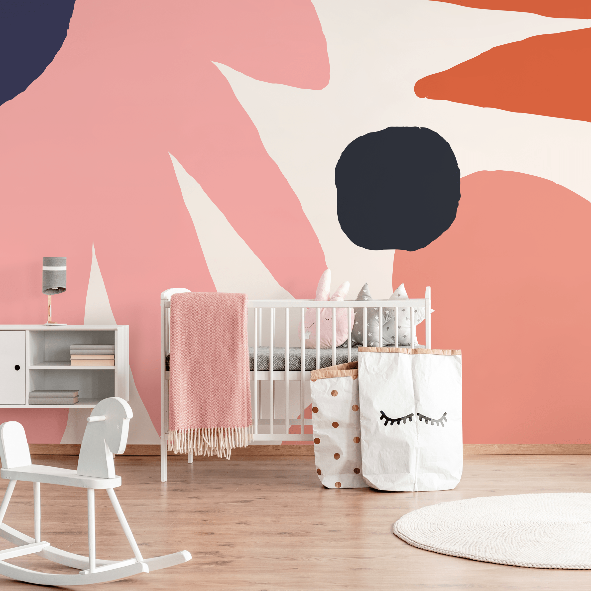 Abstract Wallpaper With Bold Organic Shapes In Pink, Orange, And Navy - B459