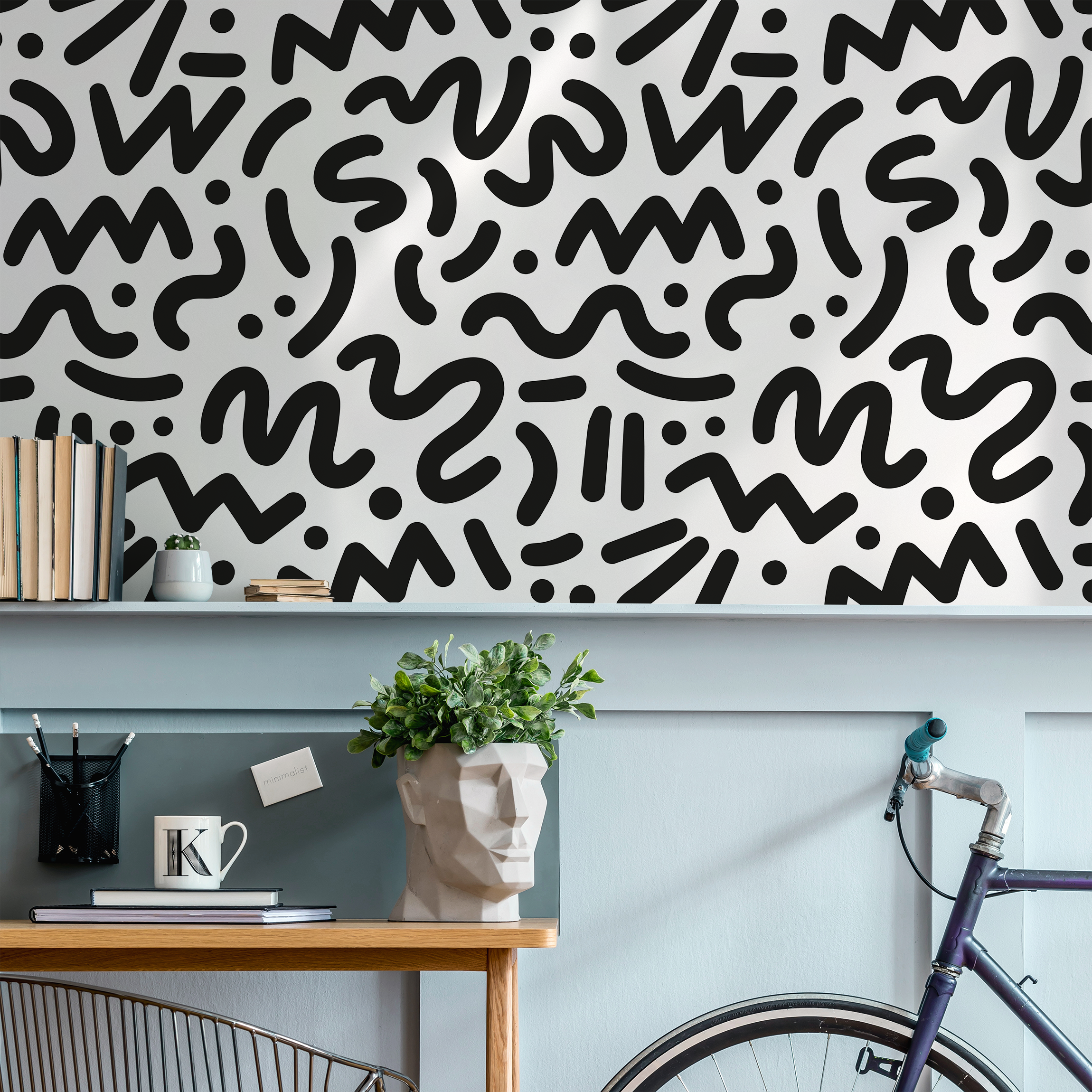 Abstract Wallpaper With A Bold Doodle Pattern In Black And White - B493