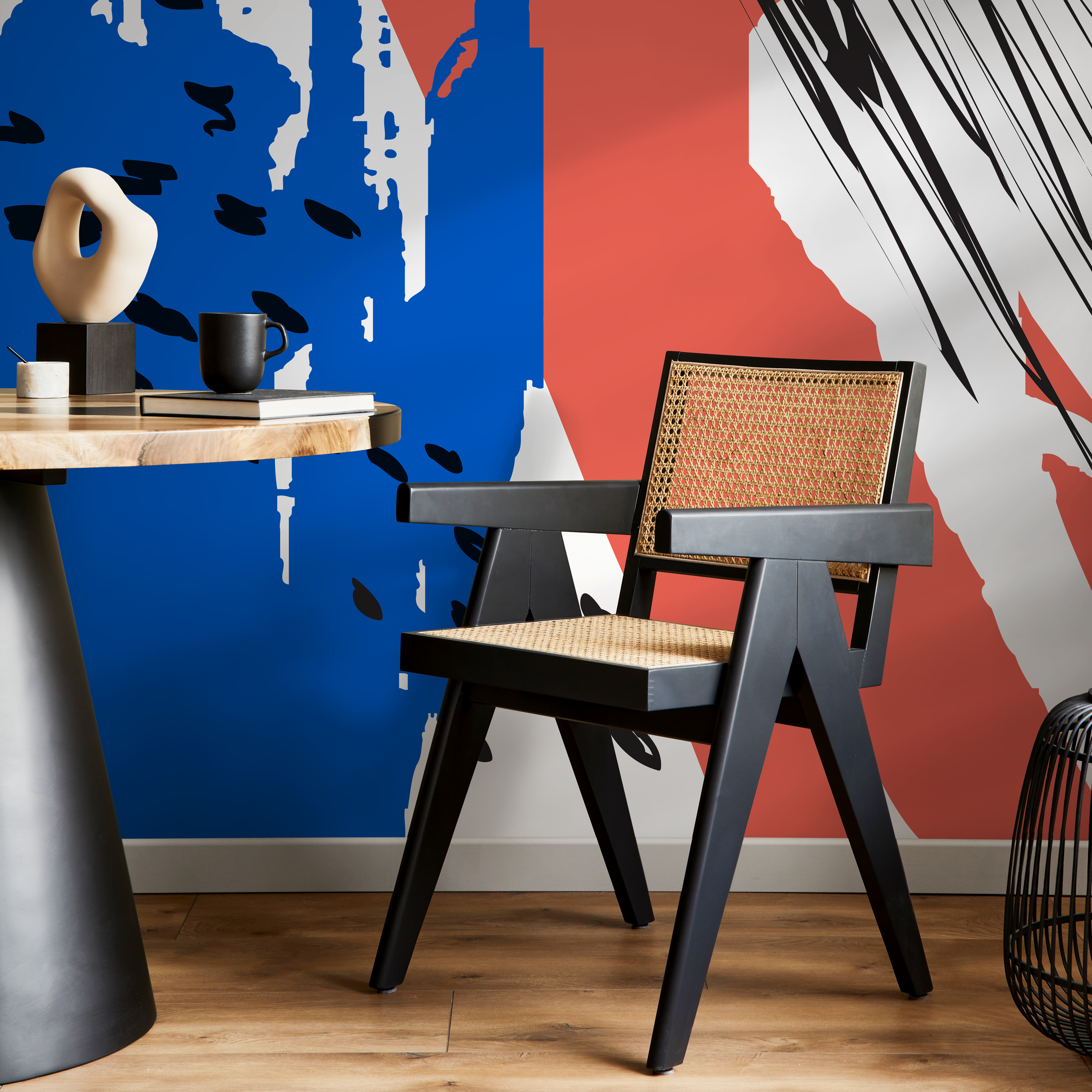 Abstract Wallpaper With Bold Brushstrokes In Red, Blue, And Black - B499