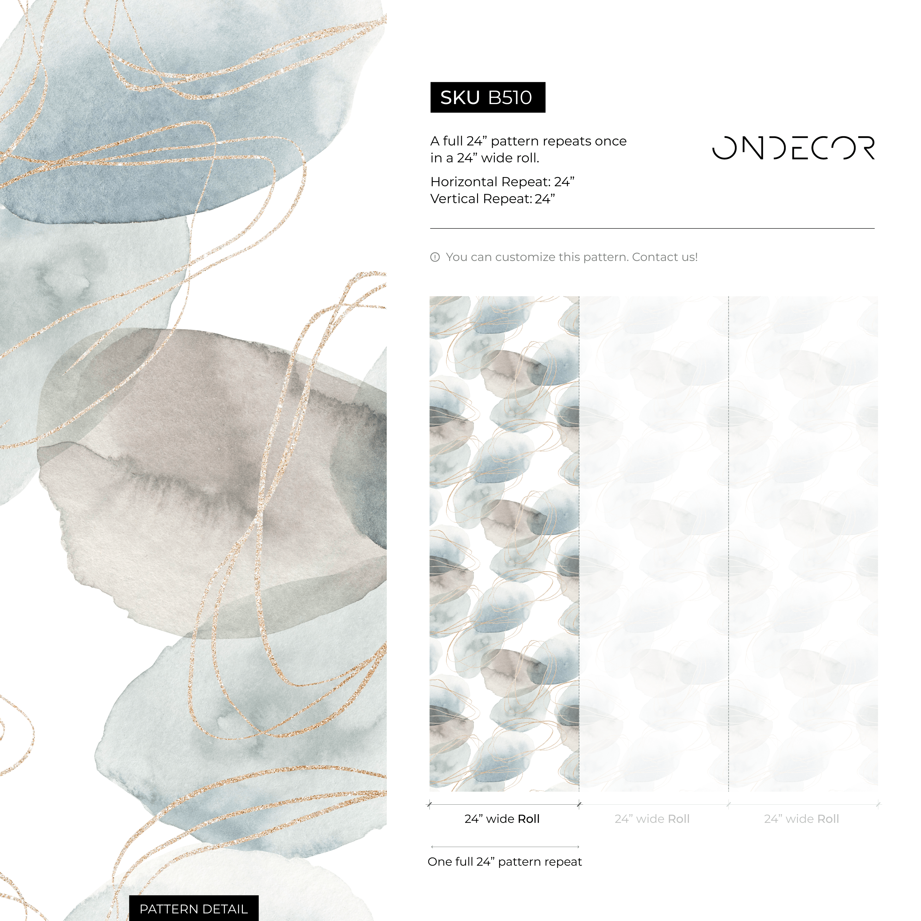 Abstract Wallpaper With Watercolor Orbs And Gold Lines In Blue And Gray - B510