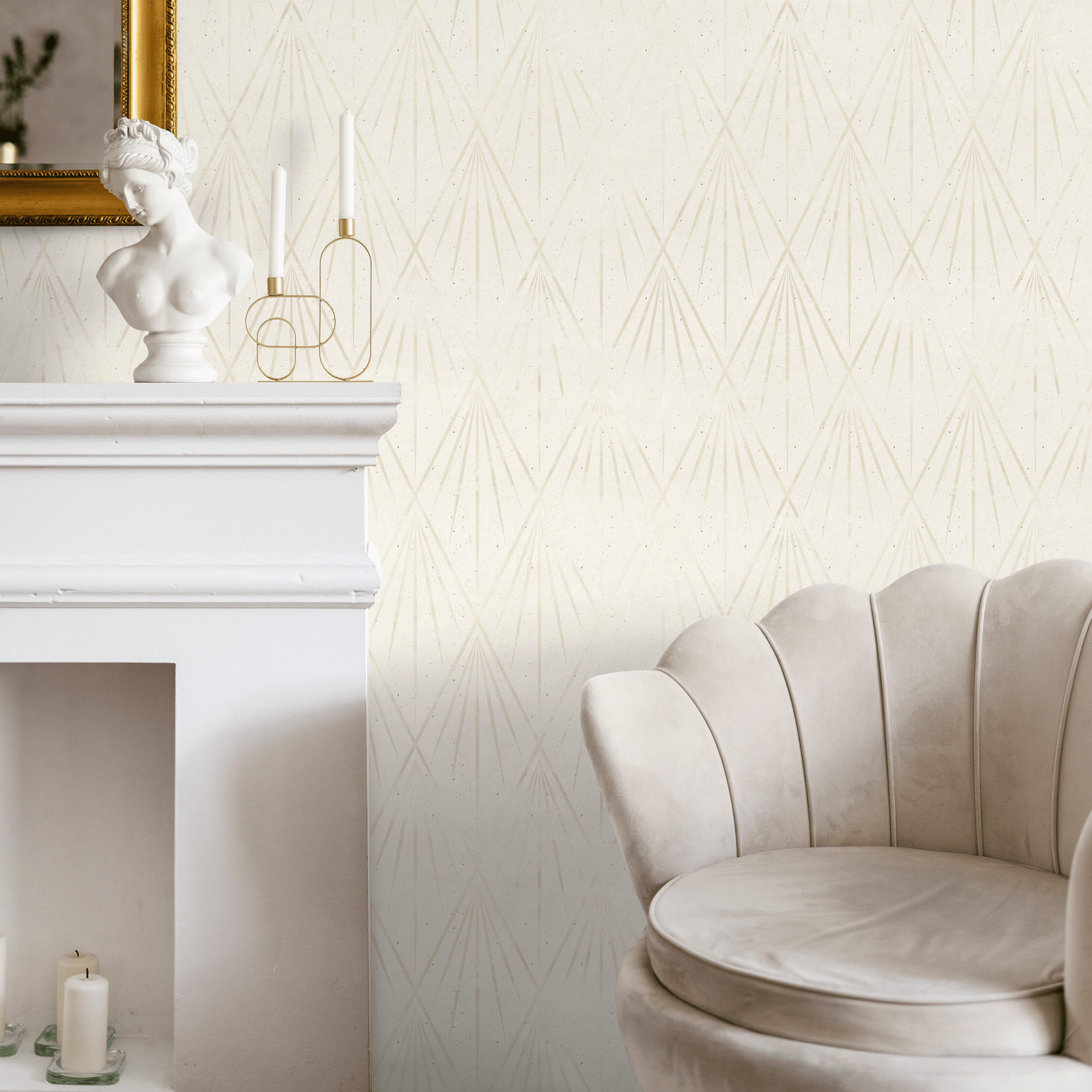 Art Deco Wallpaper With A Delicate Fan Motif In Cream And Beige - B552