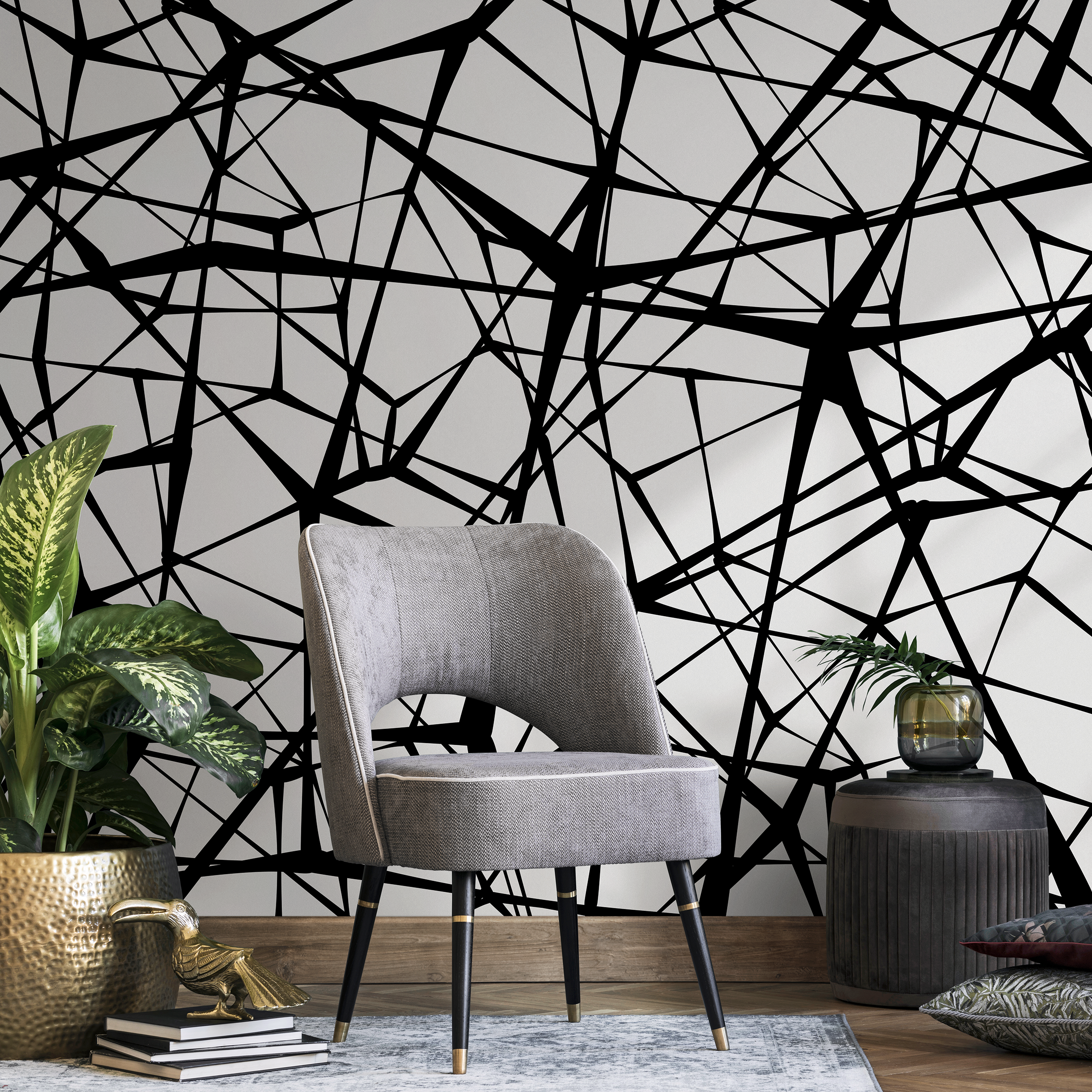 Abstract Wallpaper With Criss-cross Lines In Black And White - B562