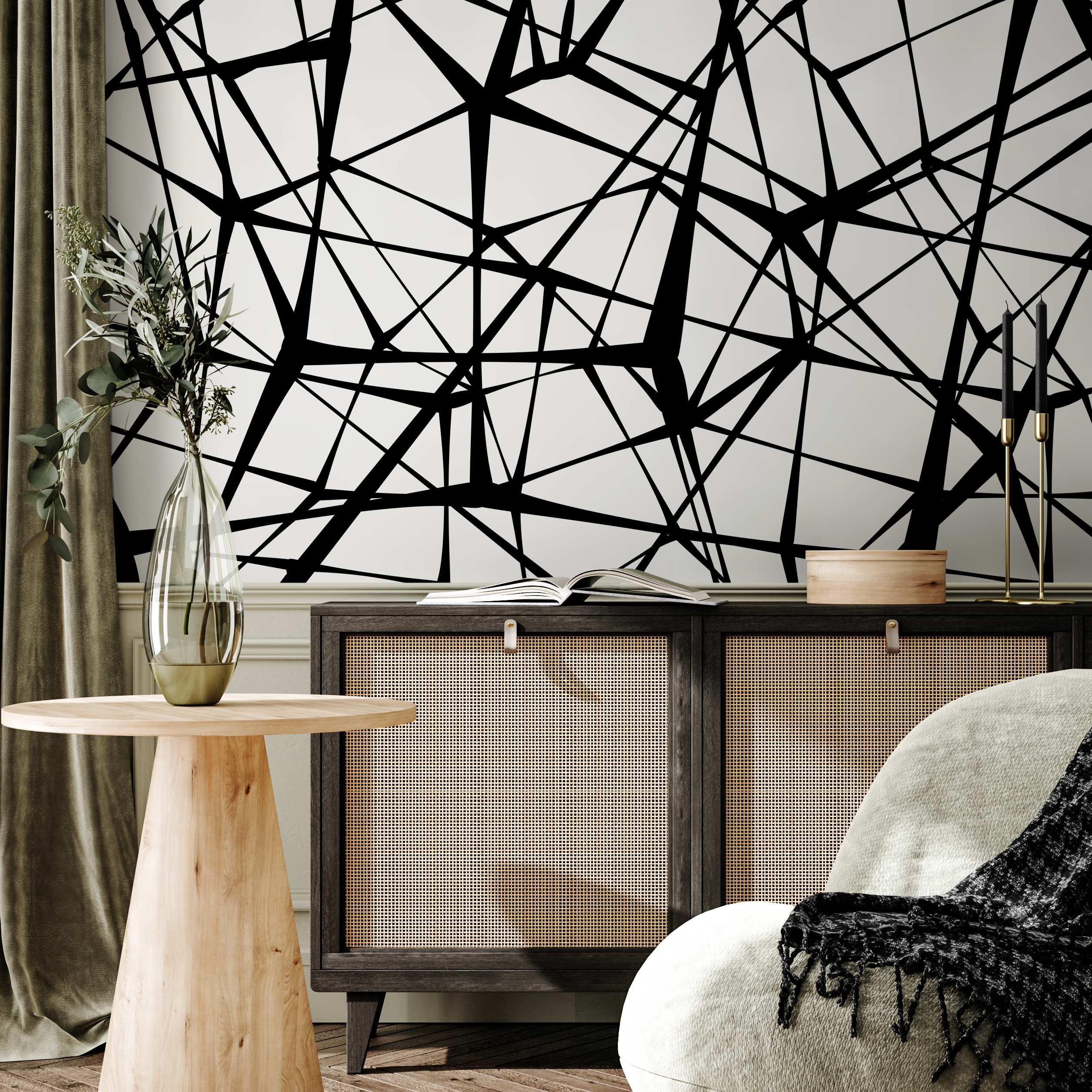 Abstract Wallpaper With Criss-cross Lines In Black And White - B562