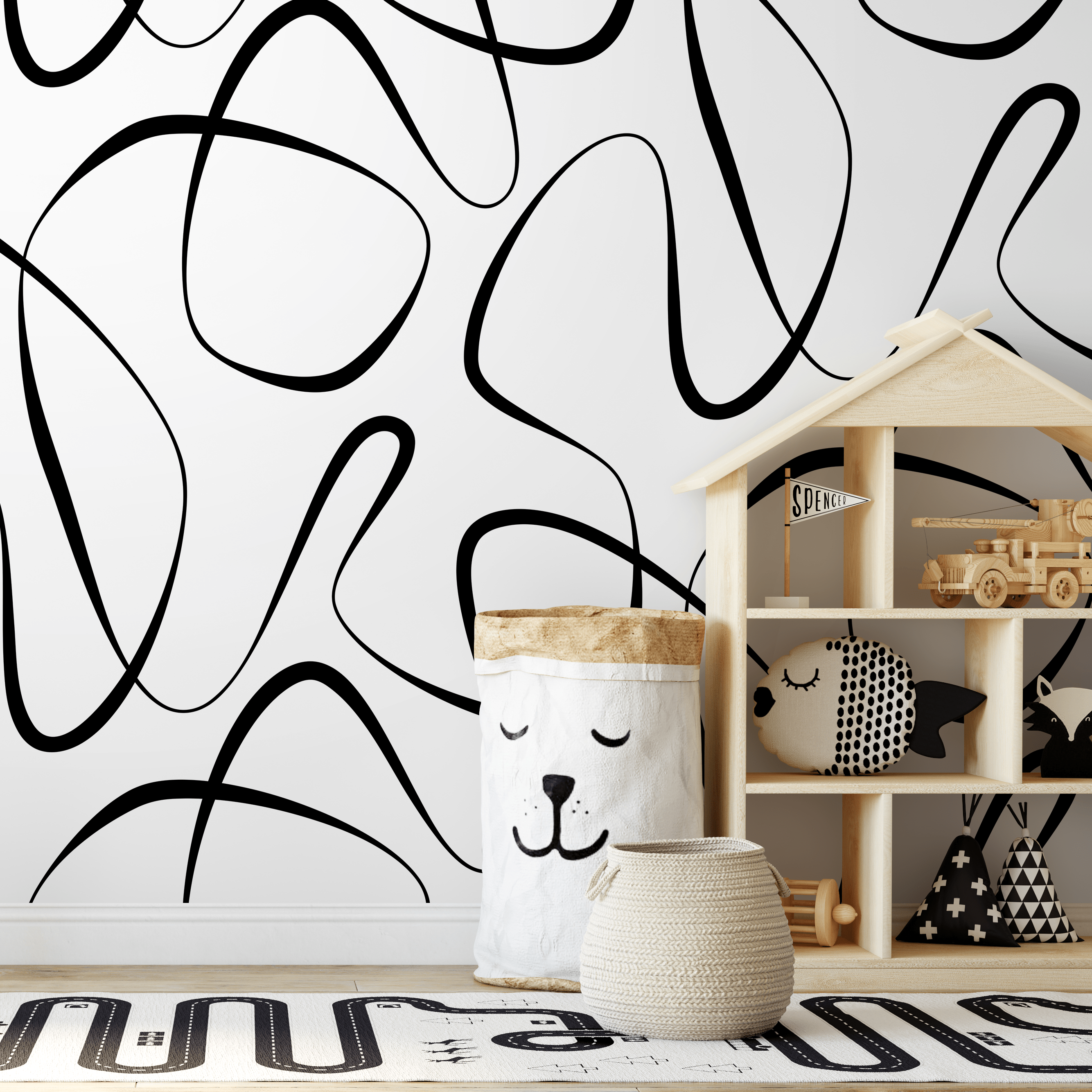 Abstract Wallpaper With Continuous Line Art In Black And White - B603