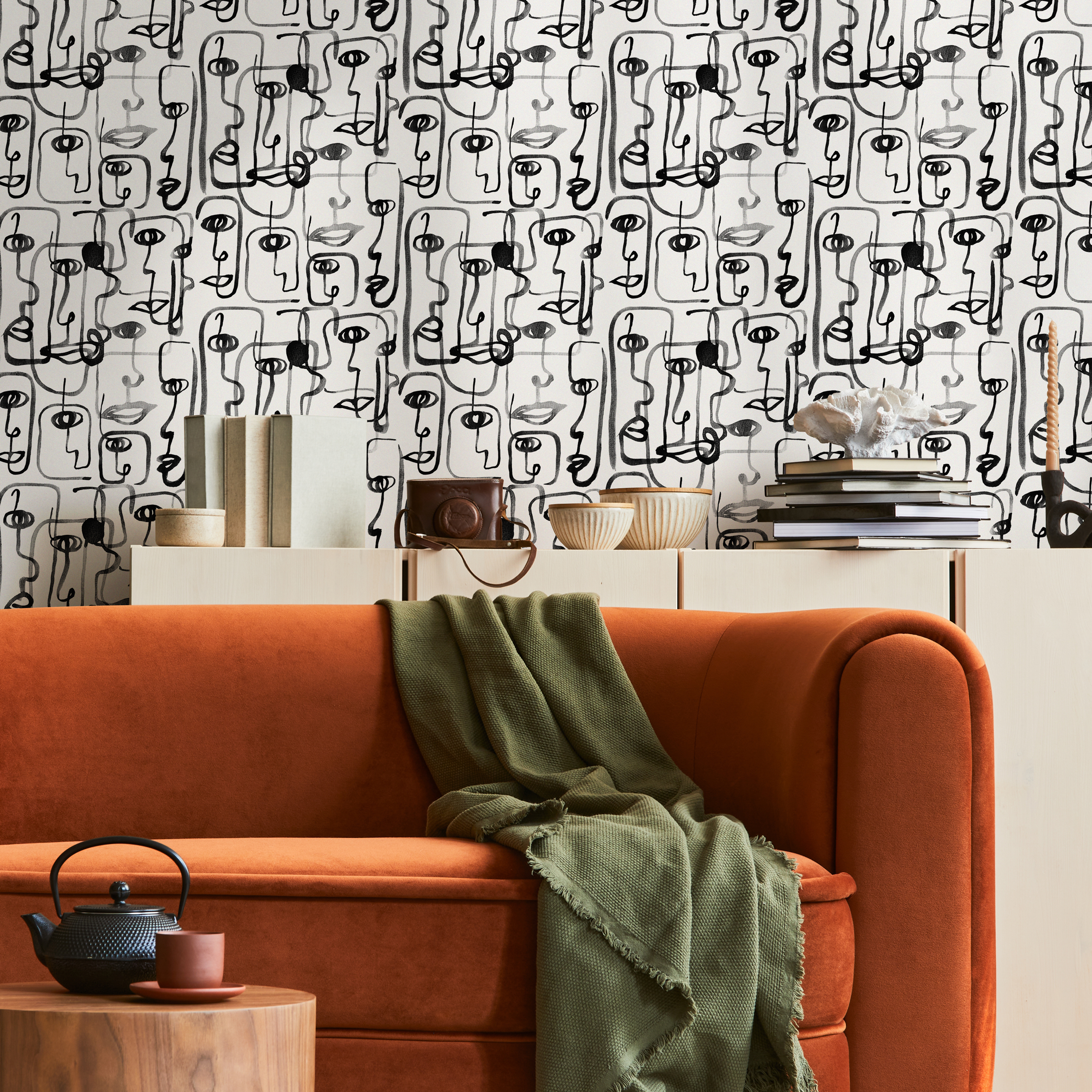 Cubism Wallpaper Inspired By Picasso Faces In Black And Gray - B651