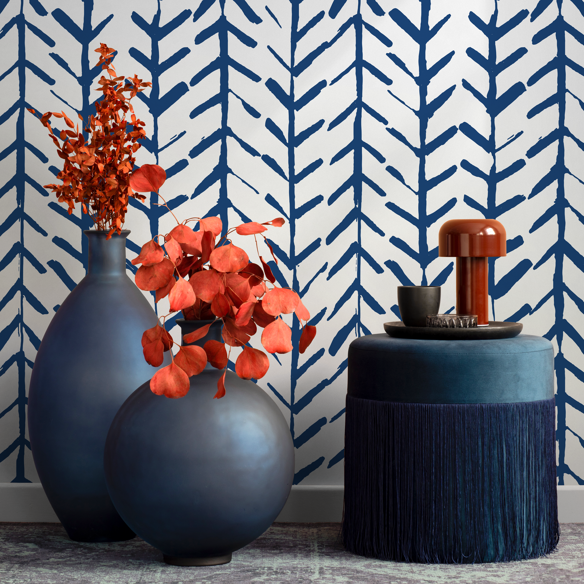 Geometric Wallpaper With A Hand-drawn Arrow Motif In Navy Blue And Gray - B658