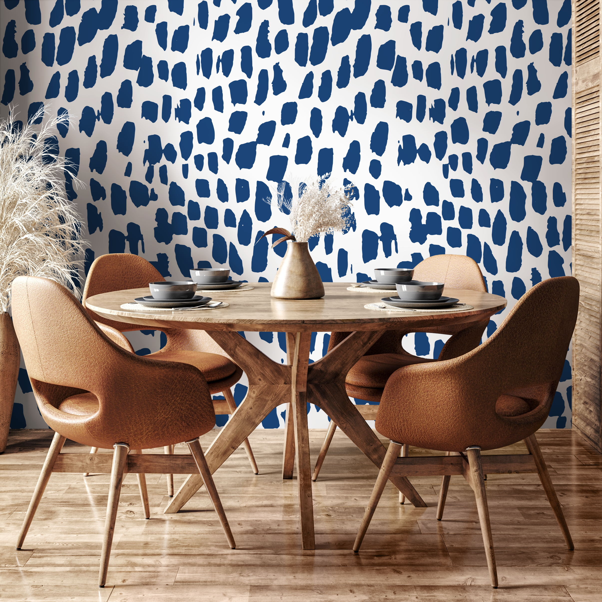 Abstract Wallpaper With Bold Brushstroke Spots In Navy Blue - B659