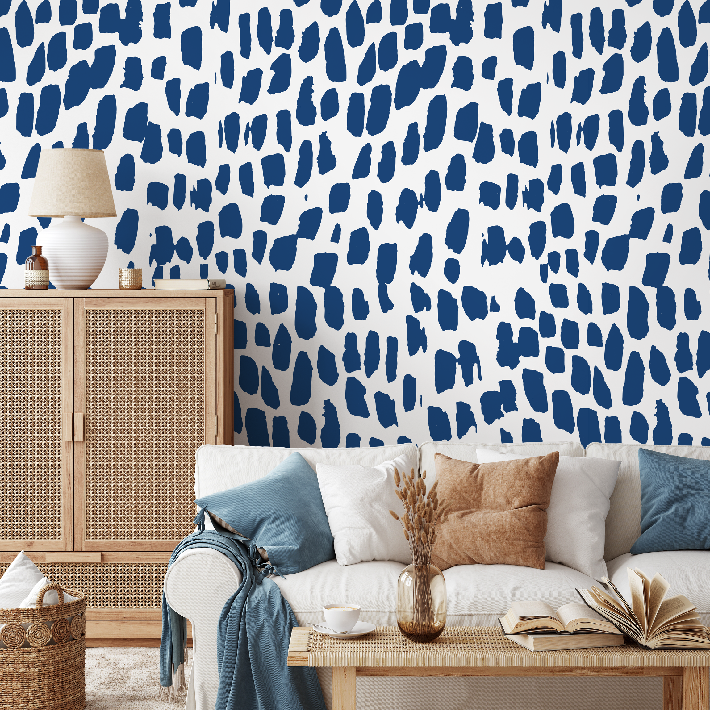 Abstract Wallpaper With Bold Brushstroke Spots In Navy Blue - B659