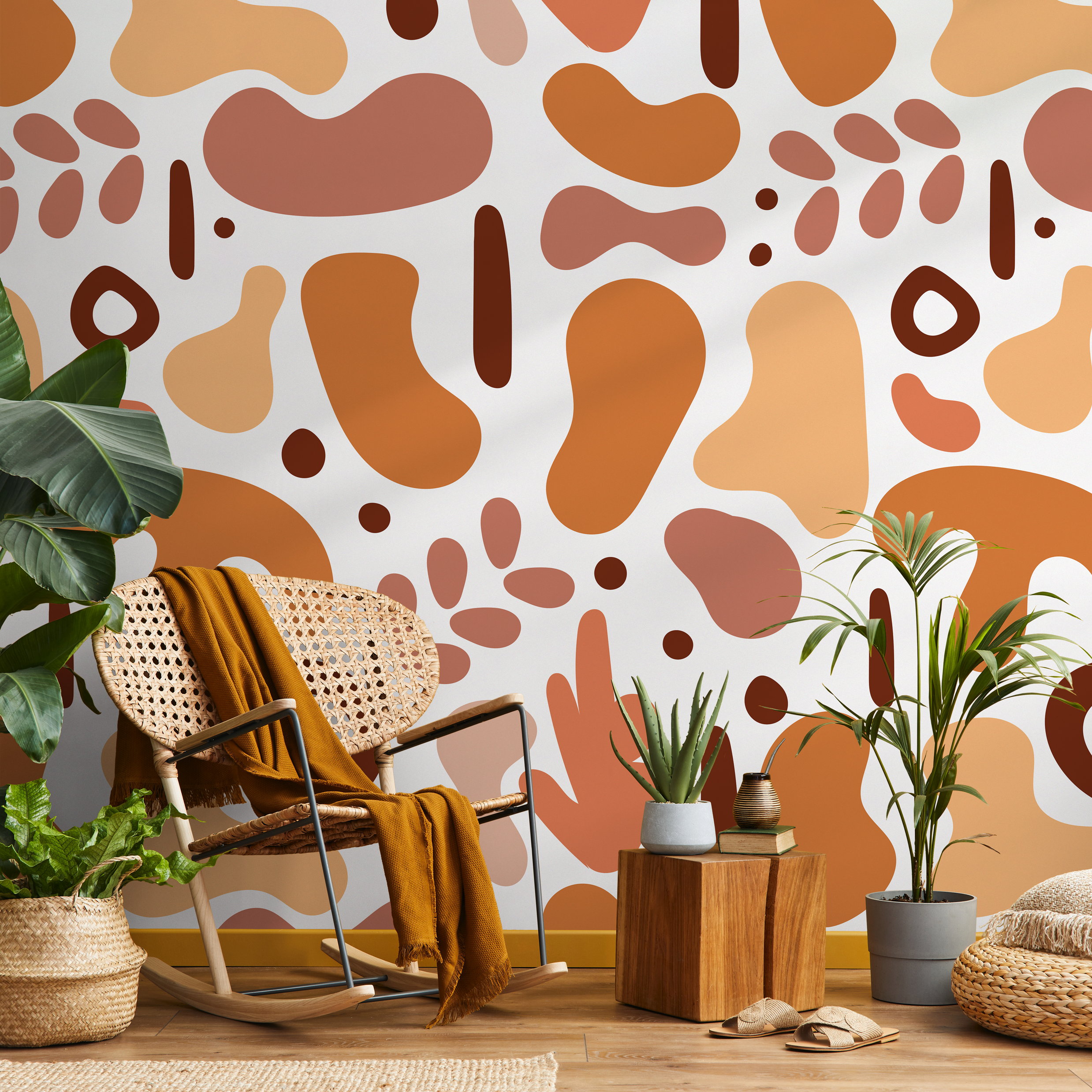 Abstract Wallpaper With Amorphous Shapes In Terracotta, Orange, And Brown - B671