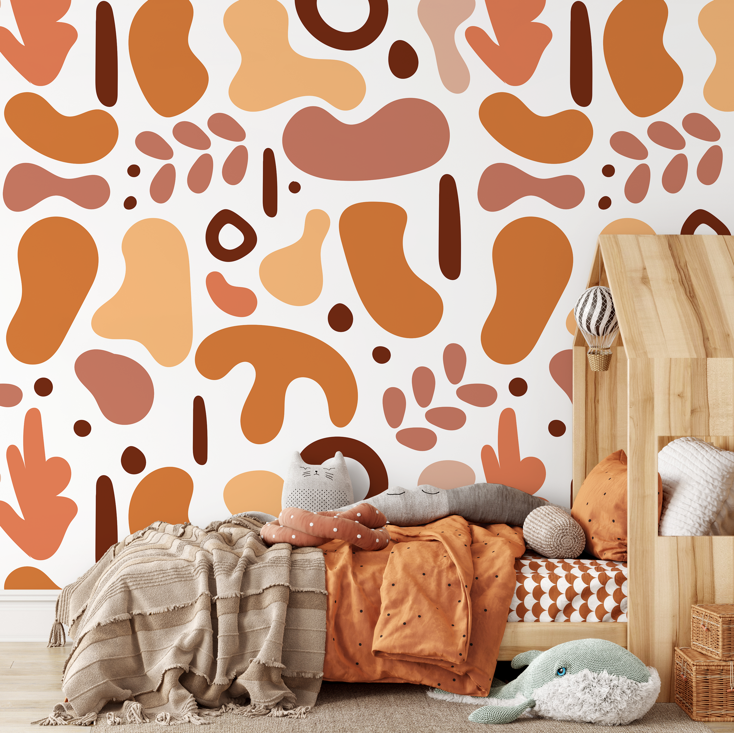 Abstract Wallpaper With Amorphous Shapes In Terracotta, Orange, And Brown - B671
