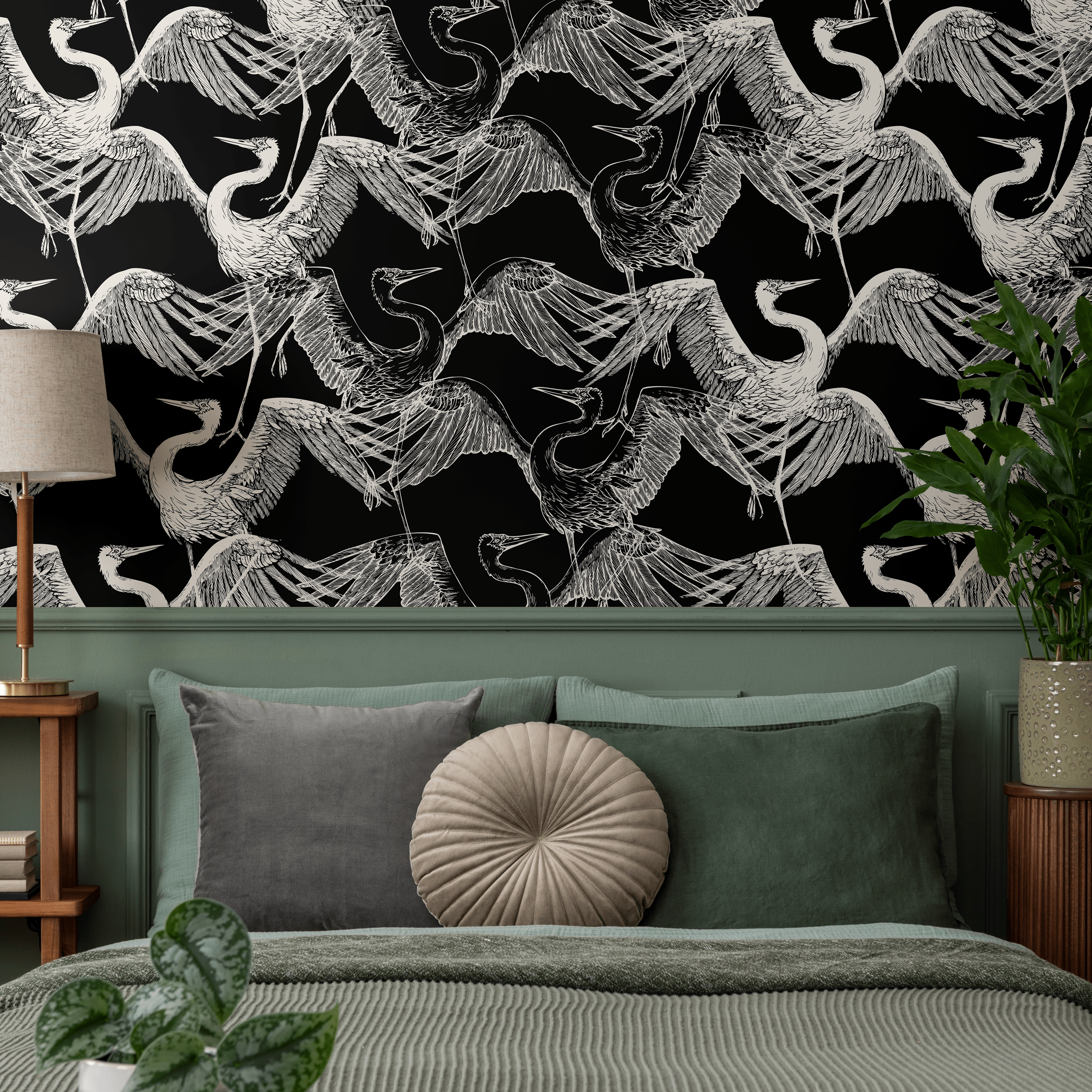 Bird Wallpaper With An Elegant Heron Sketch In Black And White - B681