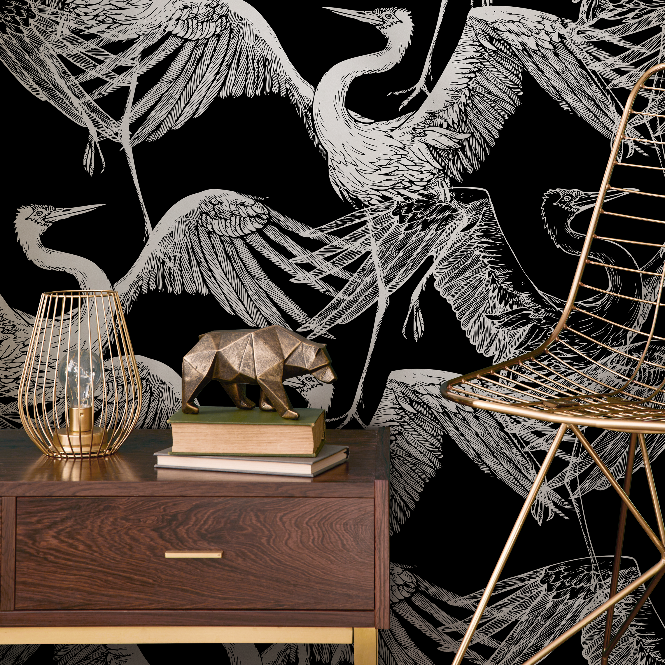 Bird Wallpaper With An Elegant Heron Sketch In Black And White - B681