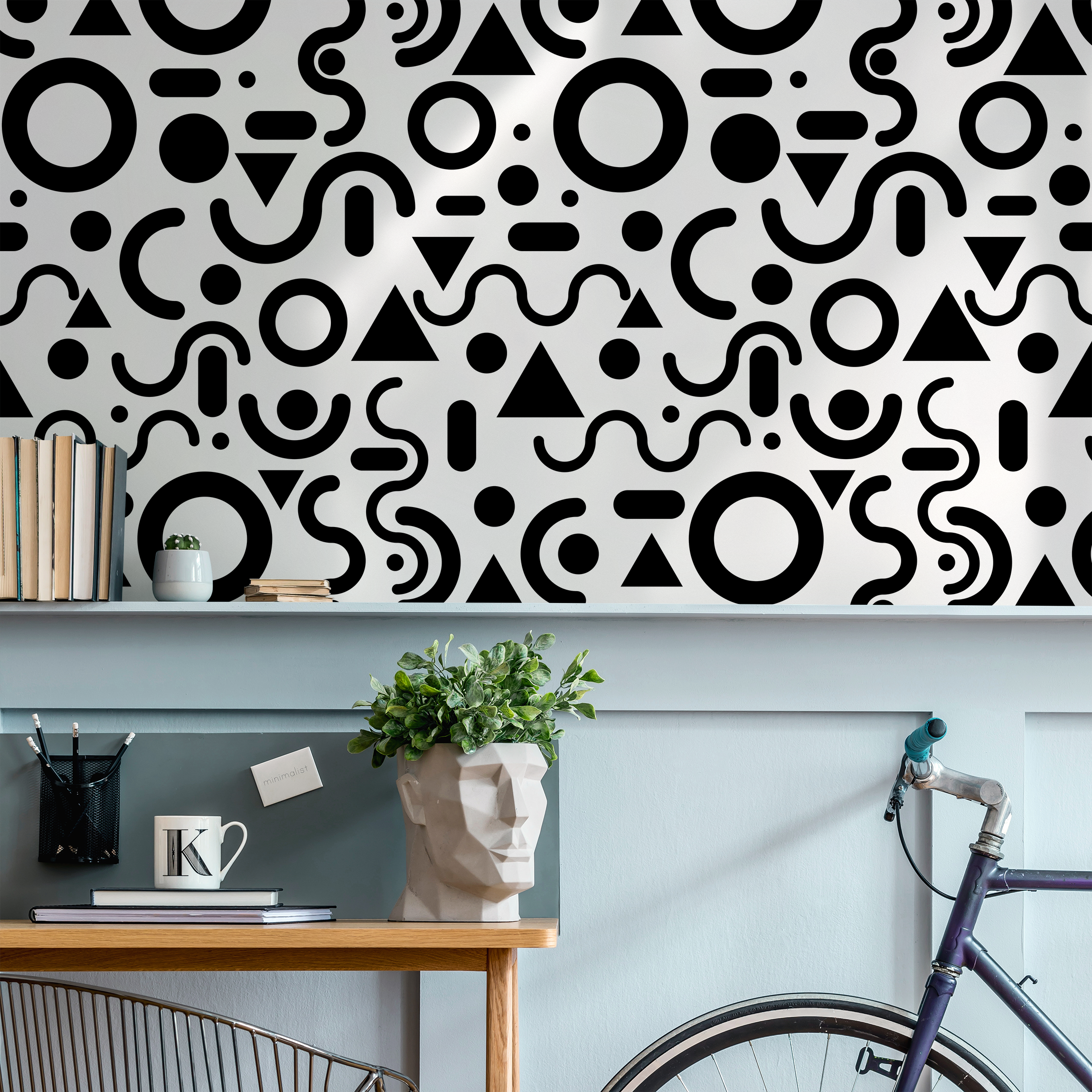 Geometric Wallpaper Featuring Abstract Shapes In Black And White - B694