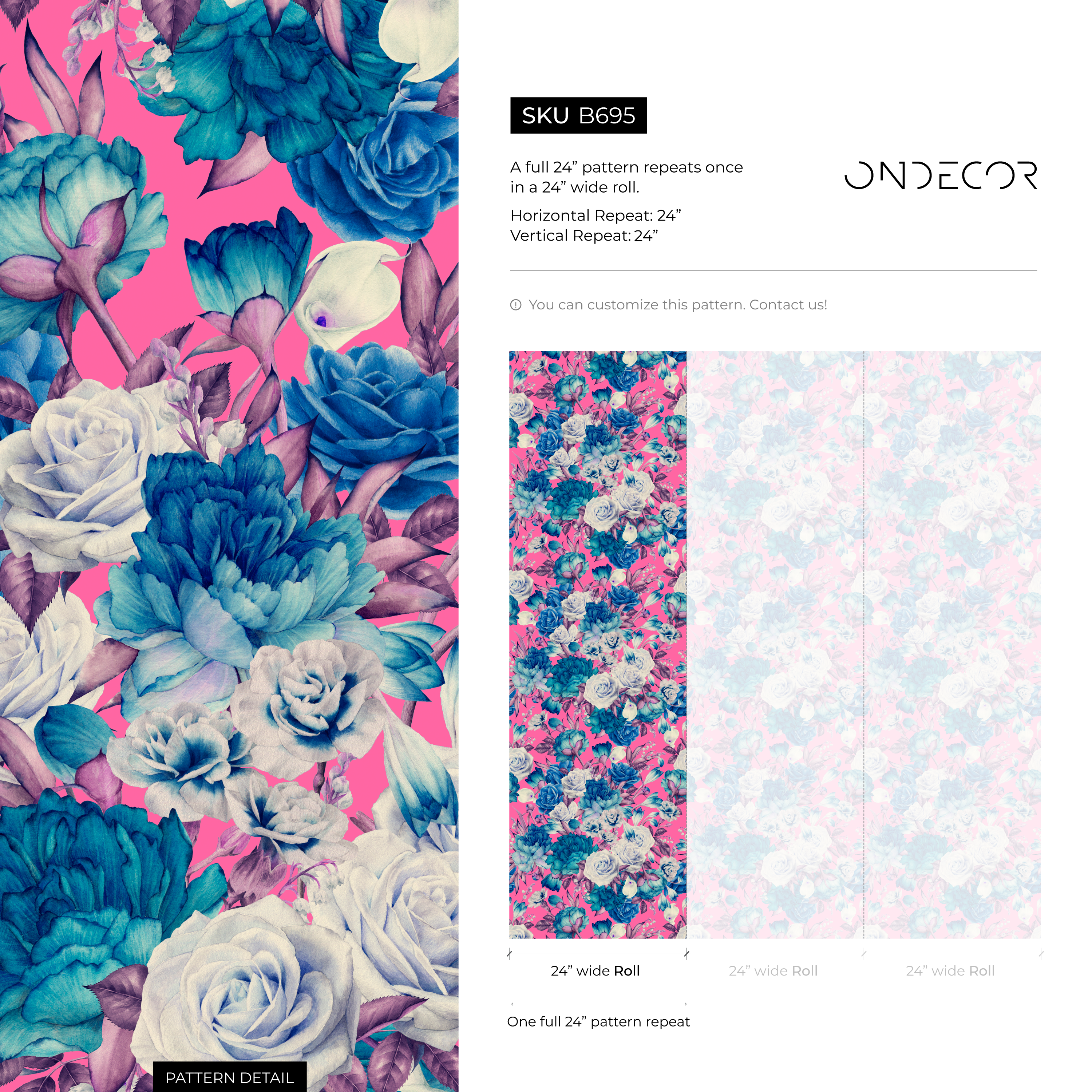 Floral Wallpaper Featuring A Lush Rose Bouquet In Pink, Blue, And White - B695