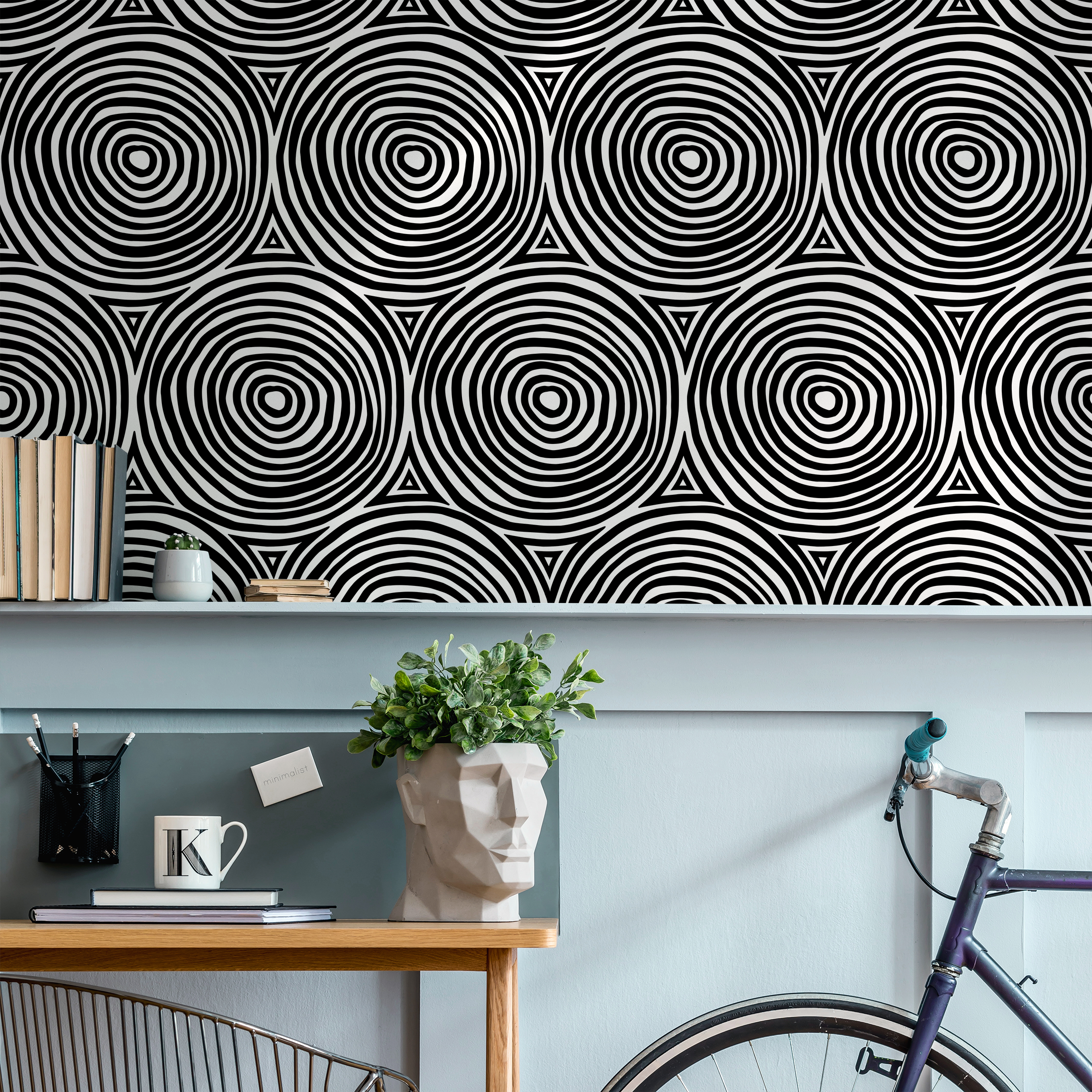 Geometric Wallpaper Featuring Concentric Circles In Black And White - B710