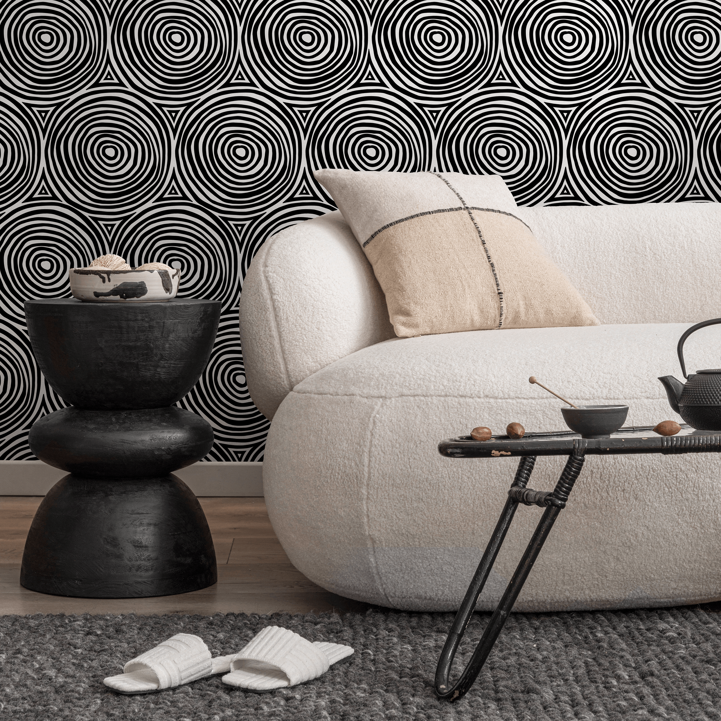 Geometric Wallpaper Featuring Concentric Circles In Black And White - B710