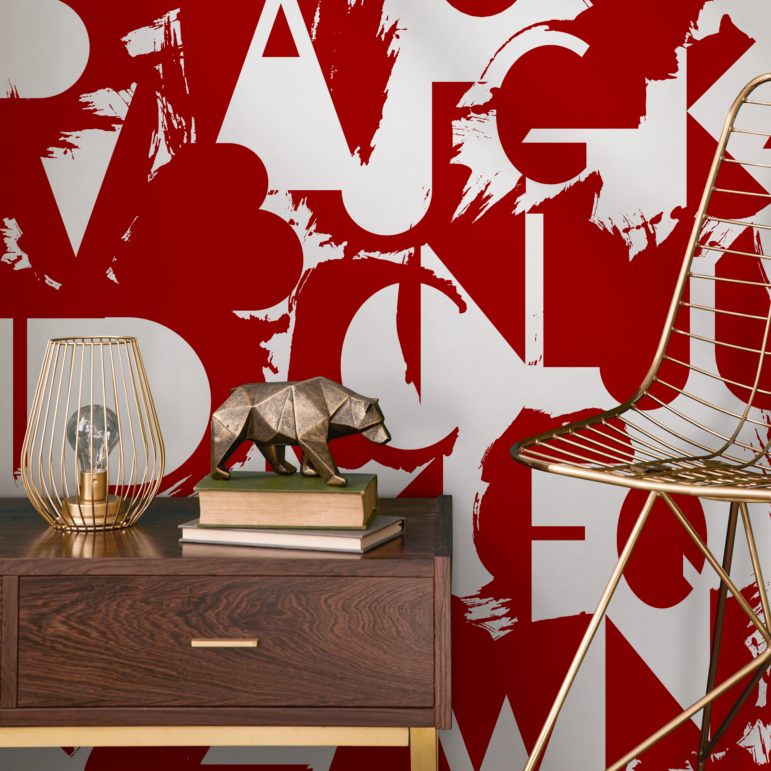 Typography Wallpaper With A Bold Deconstructed Letter Motif In Red - B711