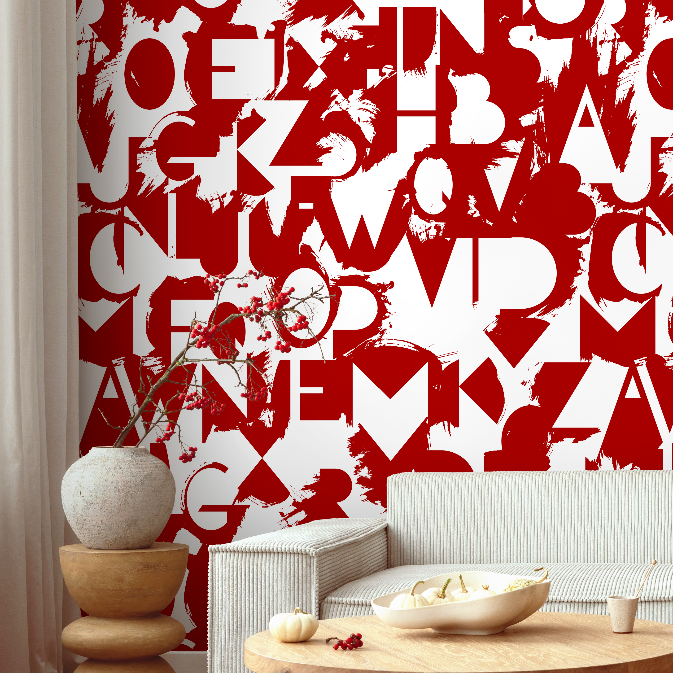 Typography Wallpaper With A Bold Deconstructed Letter Motif In Red - B711