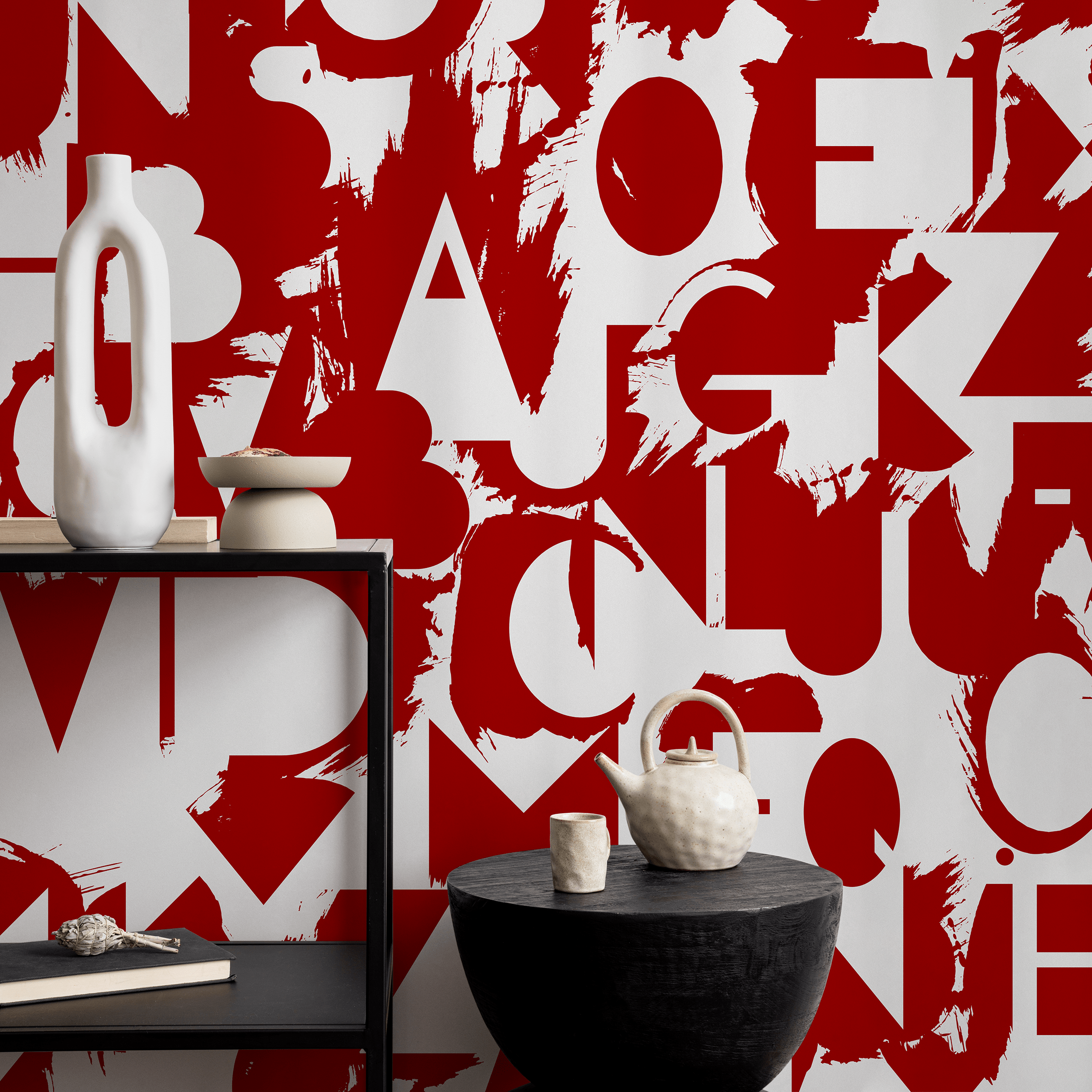 Typography Wallpaper With A Bold Deconstructed Letter Motif In Red - B711