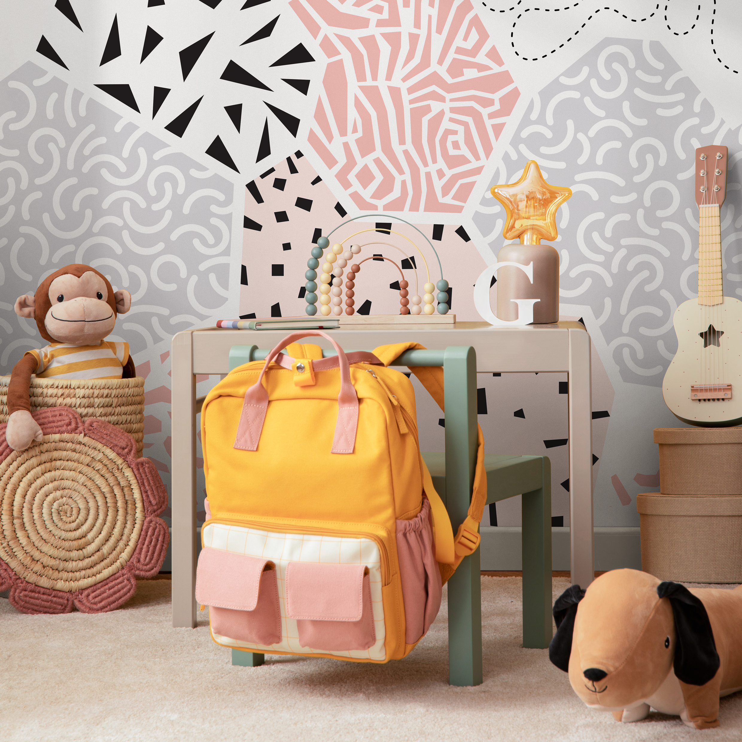 Abstract Wallpaper With A Modern Patchwork Of Patterns In Pink, Black, And Grey - B712