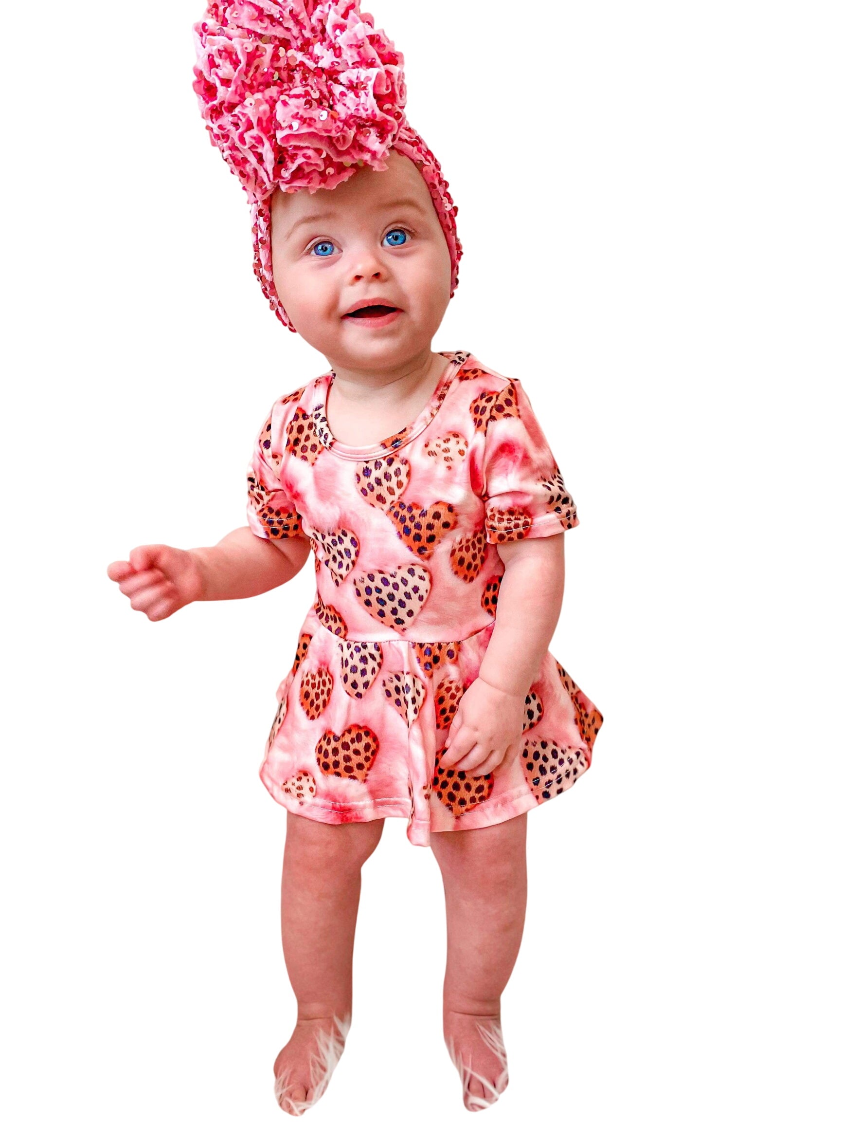 Leopard Hearts Skirted Romper