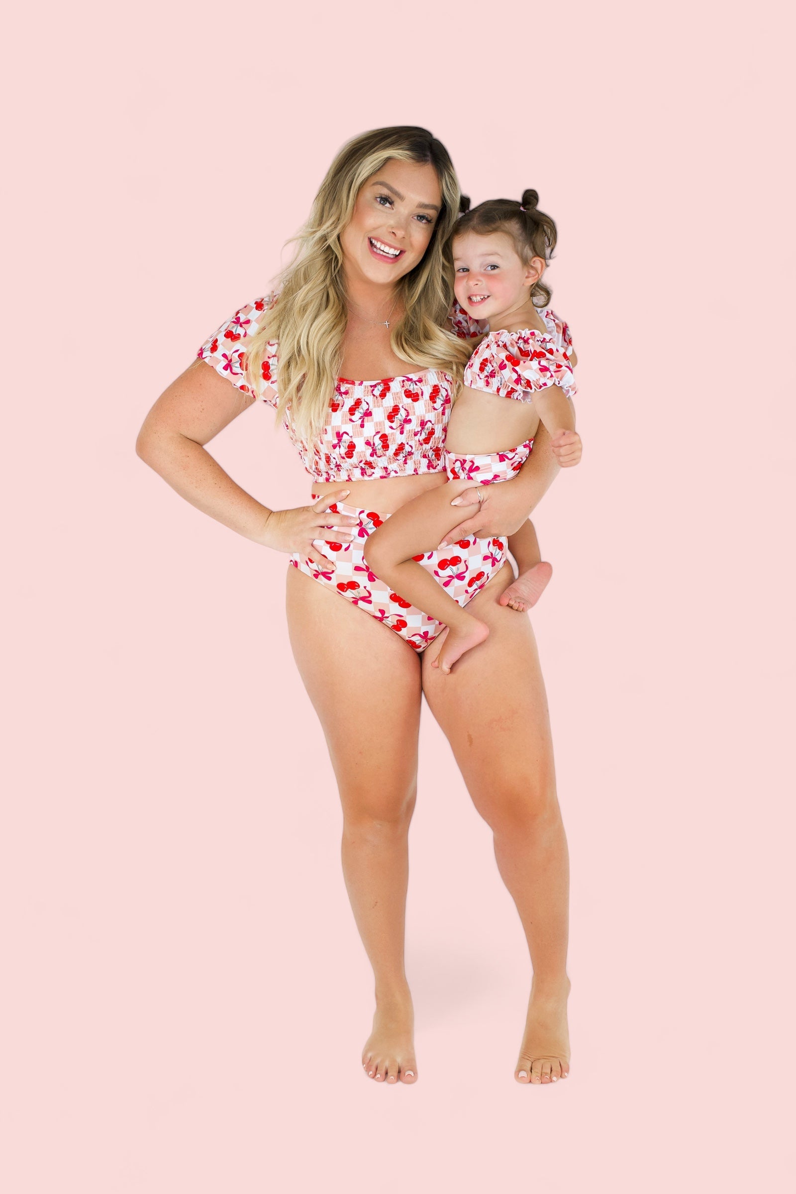 Cherry Sweet Checkers Dream Smocked Off The Shoulder Womens Swim Suit